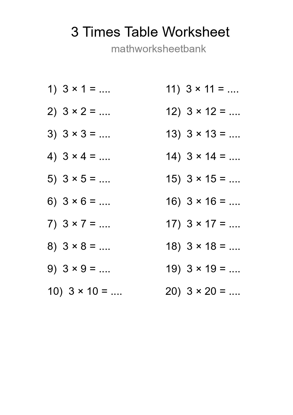 3 Times Table Worksheet For Grade 2 With Answers - Part 29