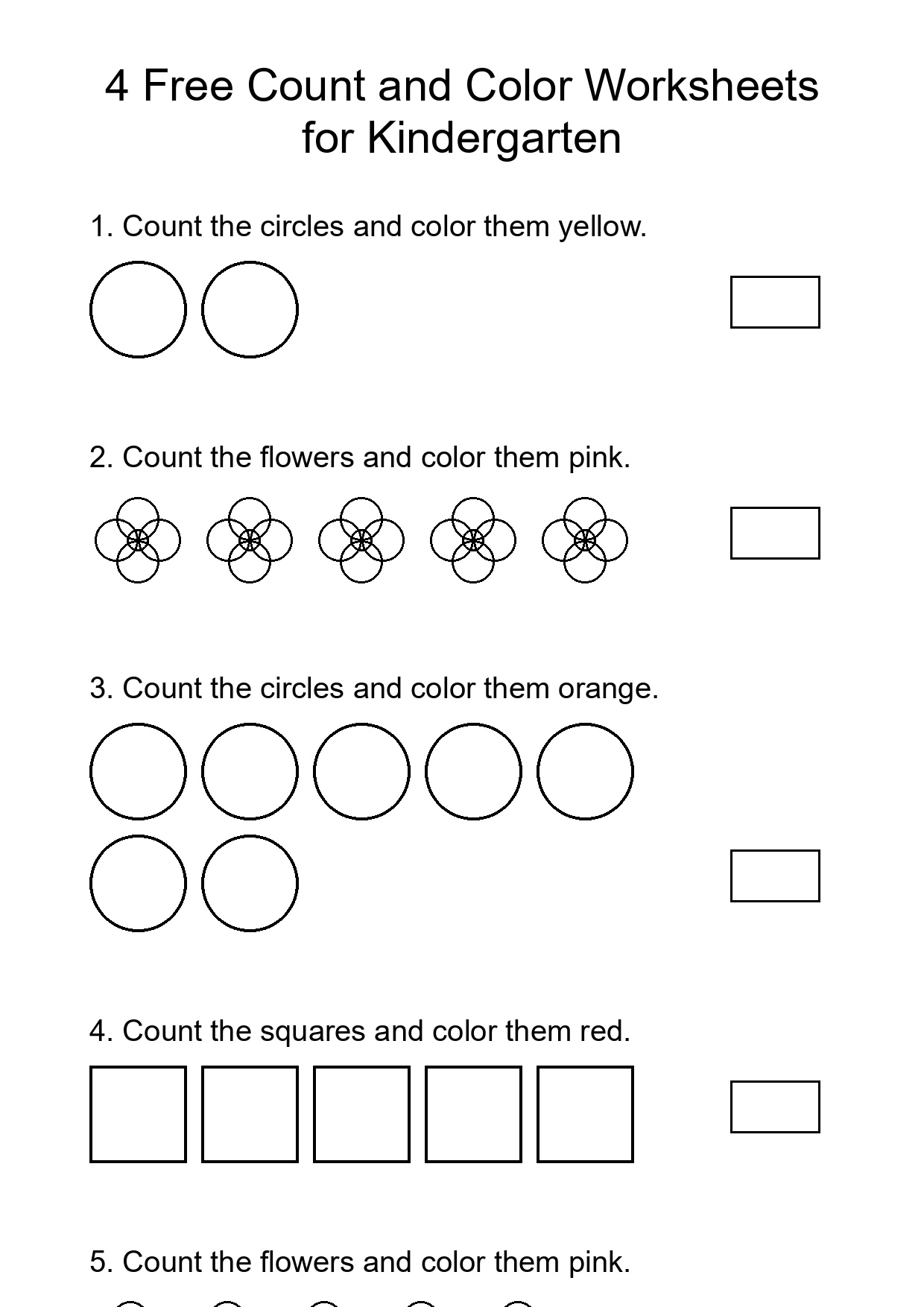 4 Free Count and Color Worksheets for Kindergarten