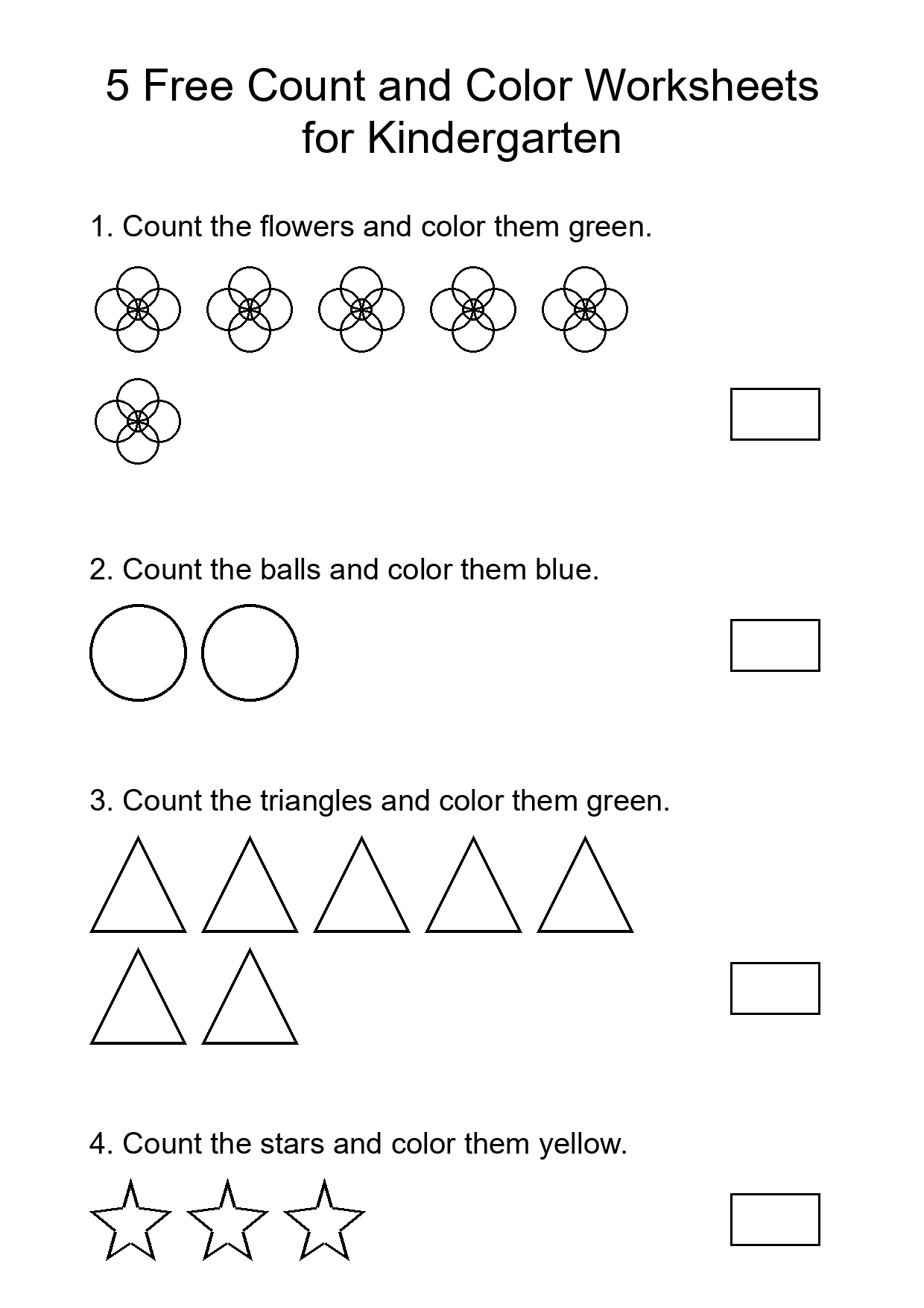 5 Free Count and Color Worksheets for Kindergarten