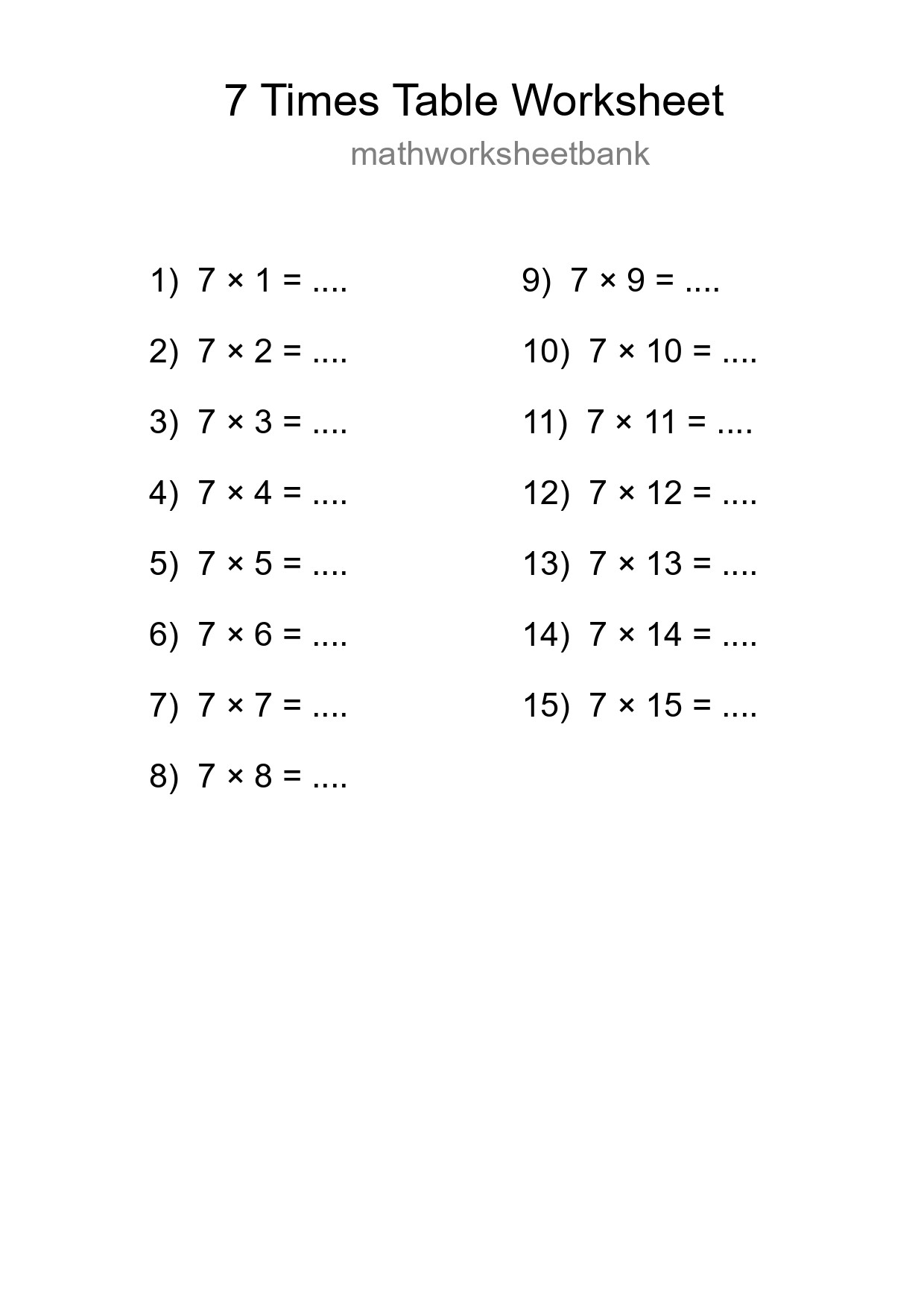7 Times Table Worksheet For Grade 3 With Answers - Part 119