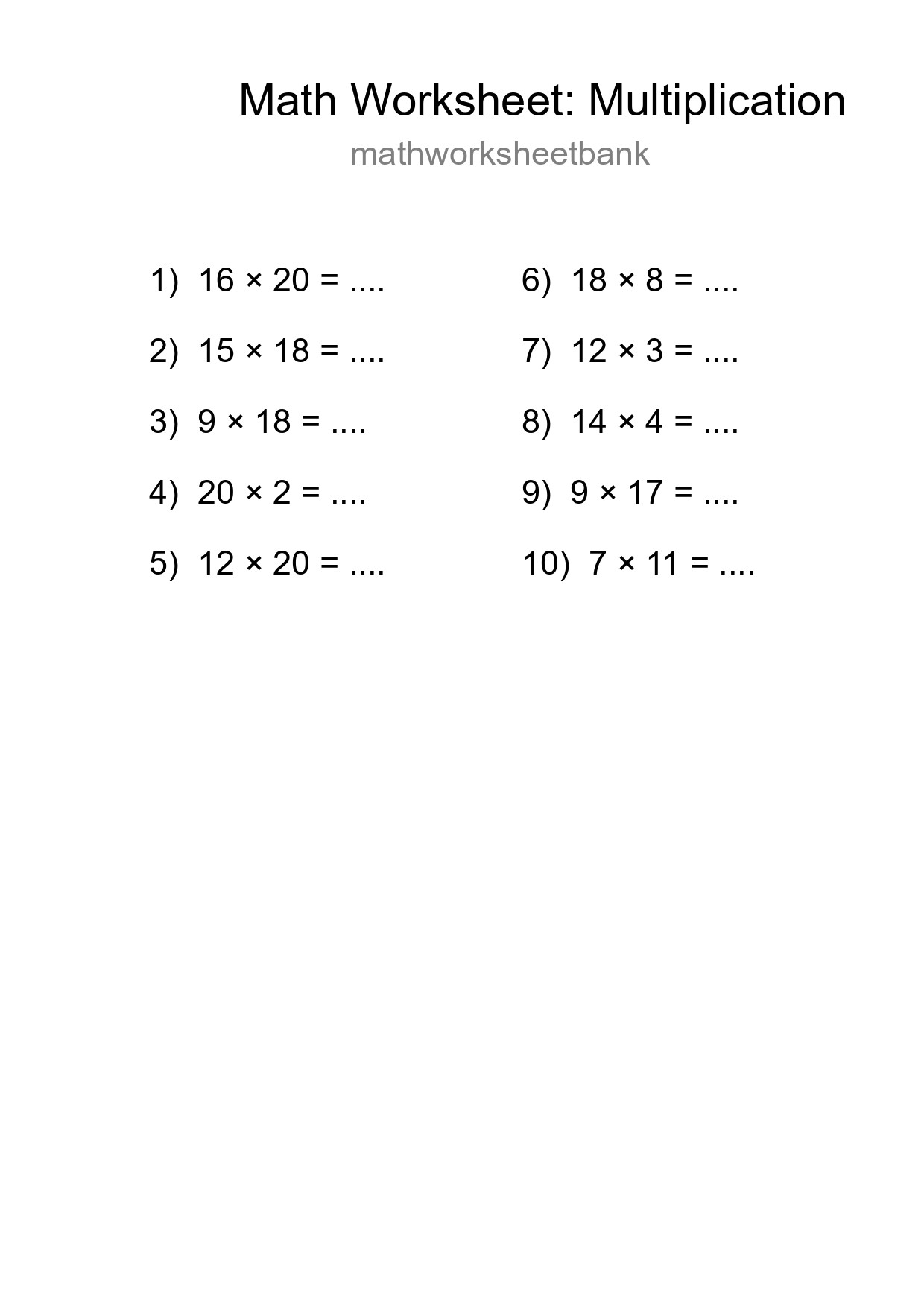 Free 10 Multiplication Math Worksheet For Grade 2 - Part 147