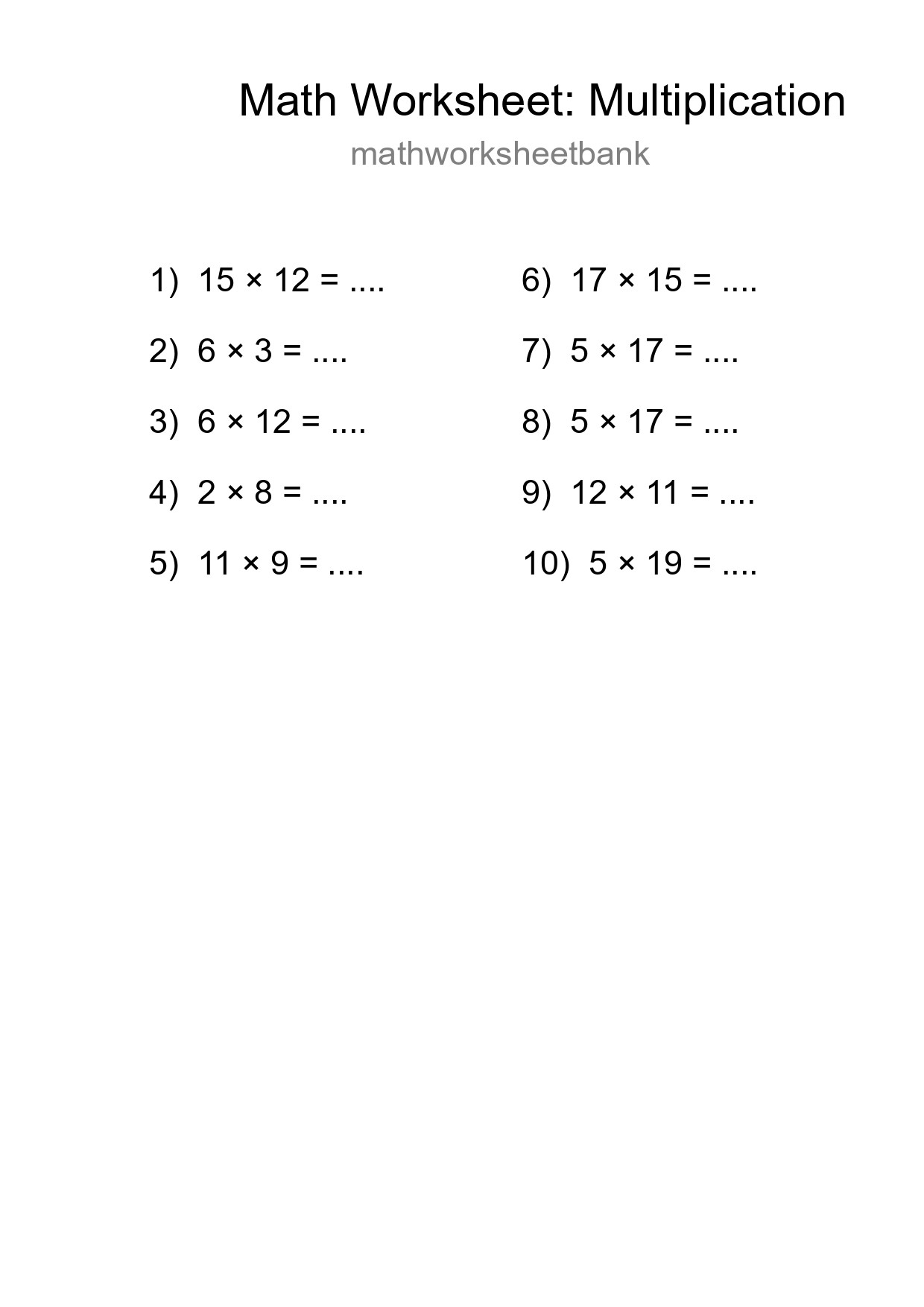 Free 10 Multiplication Math Worksheet For Grade 2 With Answers - Part 67