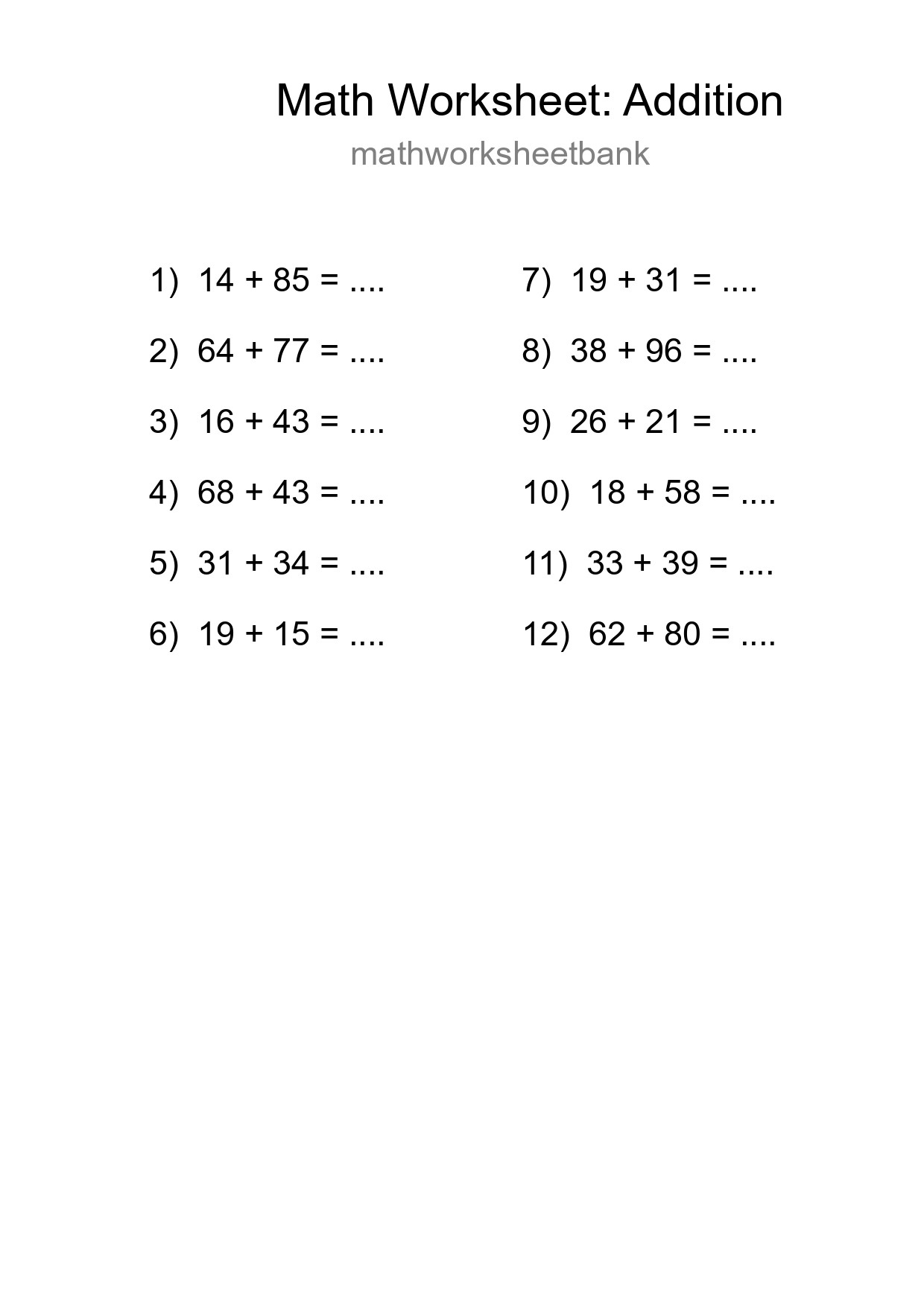 Free 12 Addition Math Worksheet For Grade 3 - Part 231
