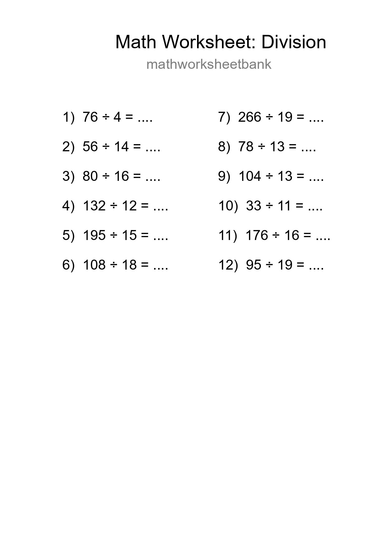 Free 12 Division Math Worksheet For Grade 2 With Answers - Part 34