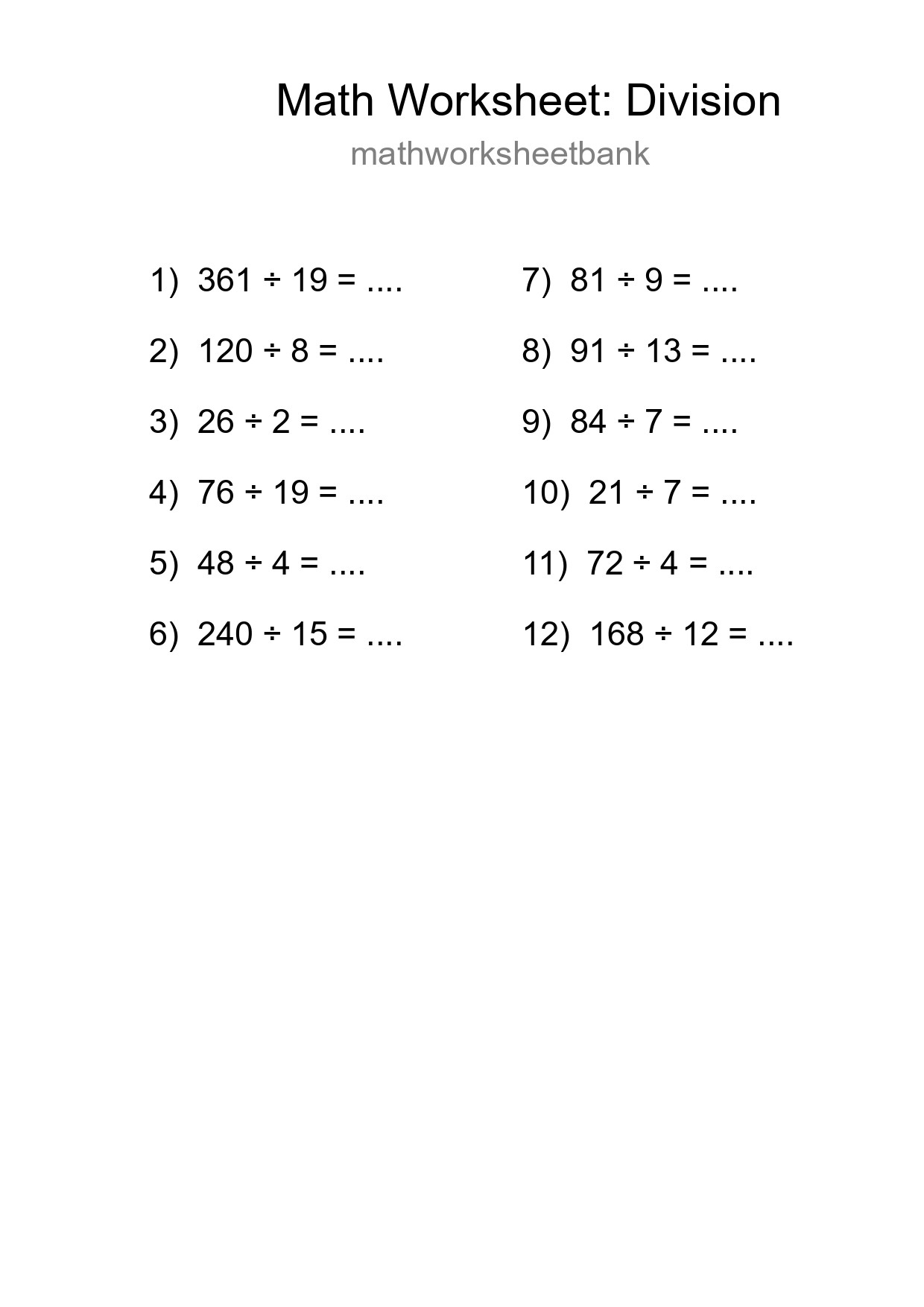 Free 12 Division Math Worksheet For Grade 2 With Answers - Part 84