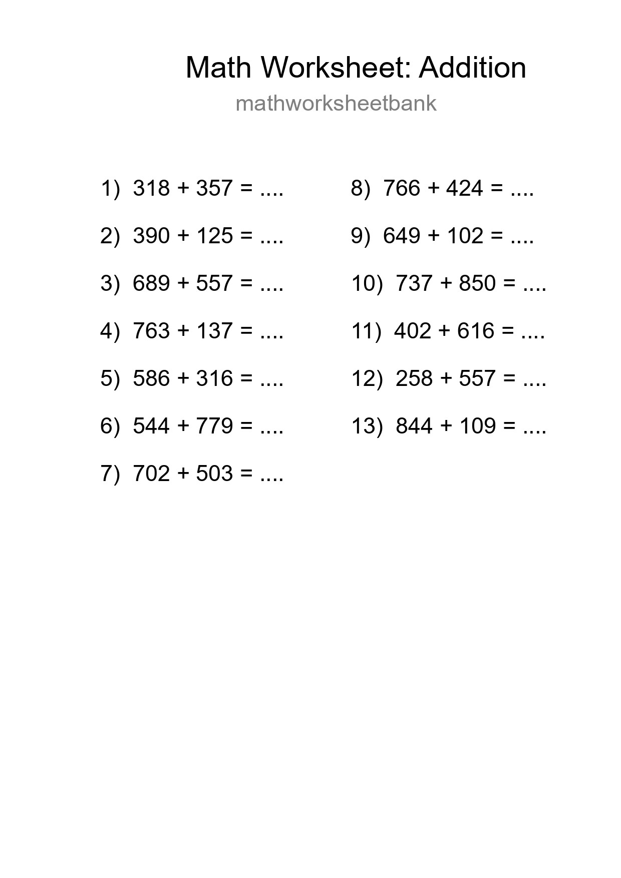 Free 13 Addition Math Worksheet For Grade 5 With Answers - Part 71