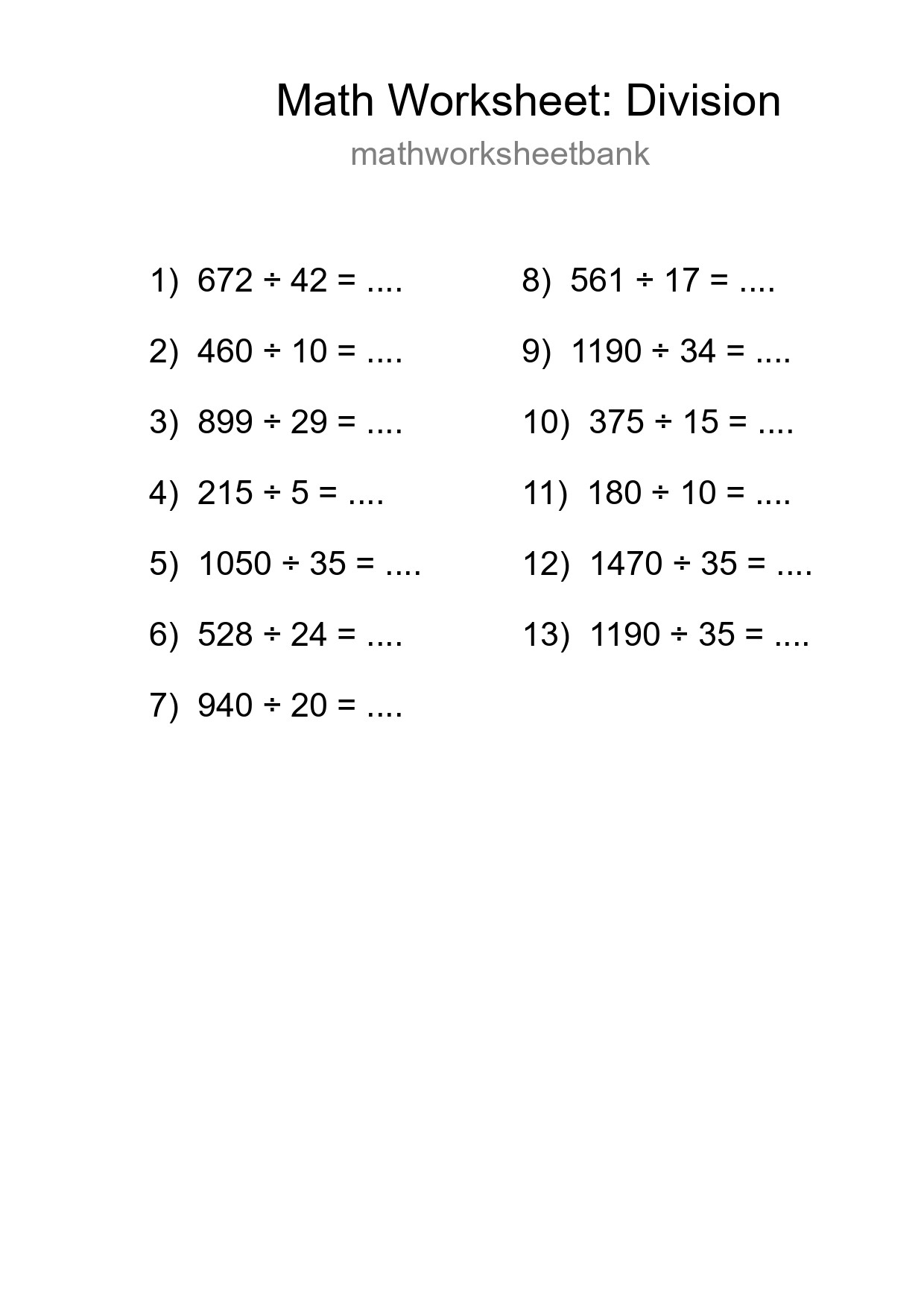Free 13 Division Math Worksheet For Grade 2 - Part 204