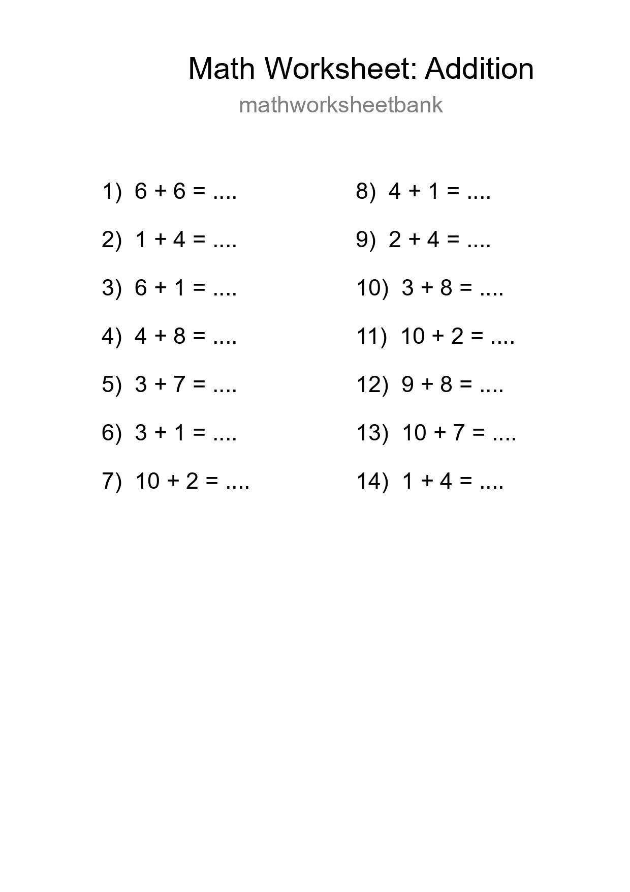 Free 14 Addition Math Worksheet For Grade 1 With Answers - Part 251