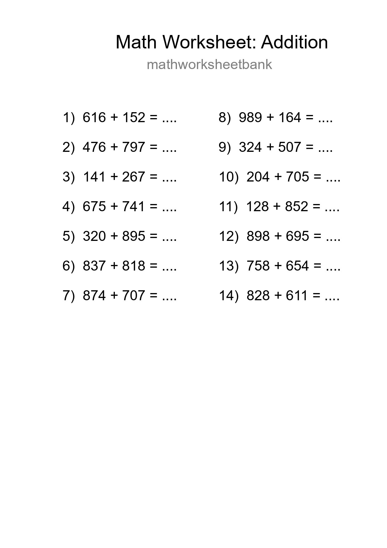 Free 14 Addition Math Worksheet For Grade 5 - Part 121