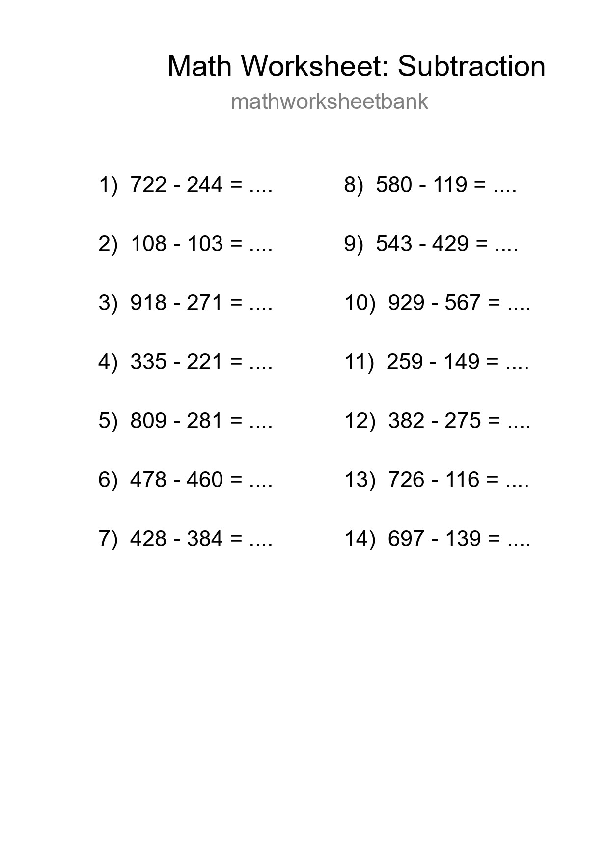 Free 14 Subtraction Math Worksheet For Grade 5 With Answers - Part 138