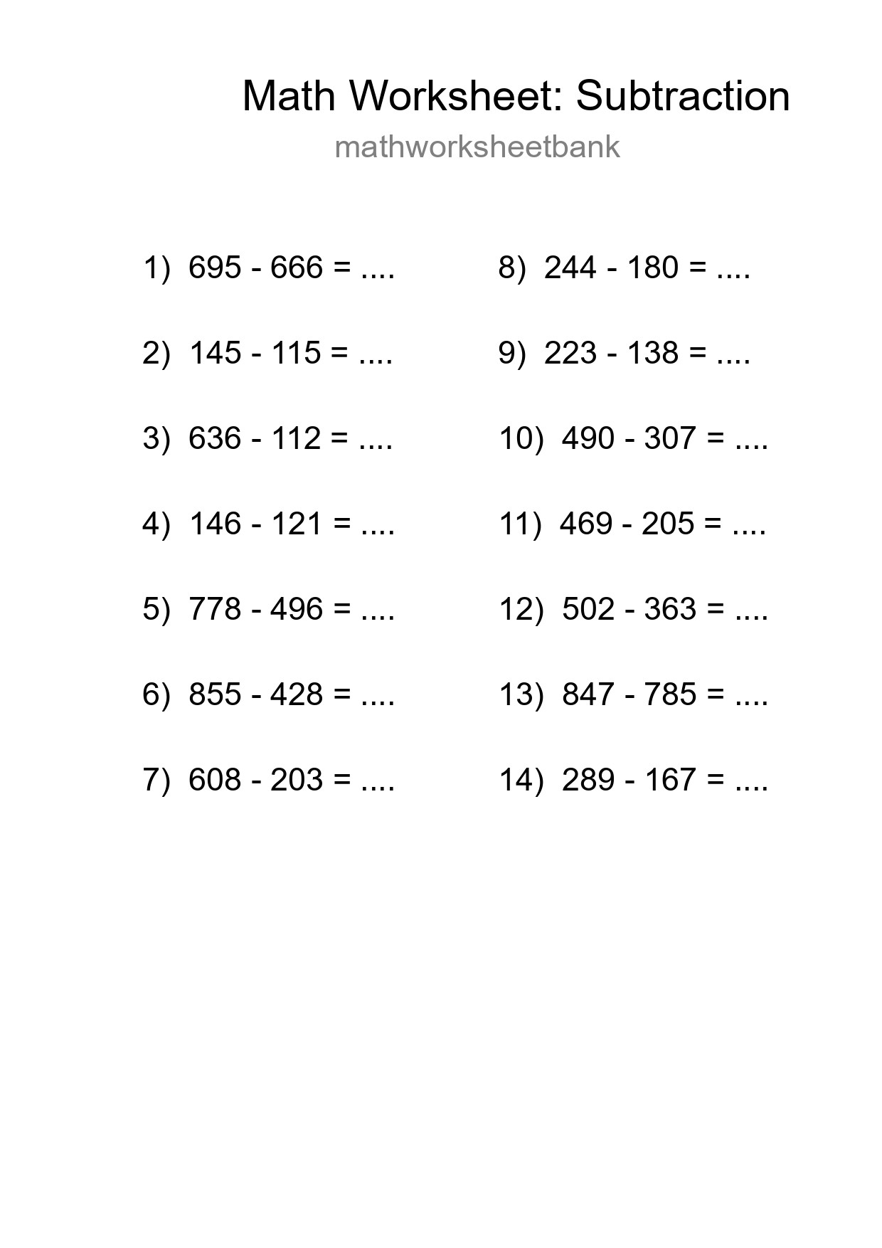 Free 14 Subtraction Math Worksheet For Grade 5 With Answers - Part 78