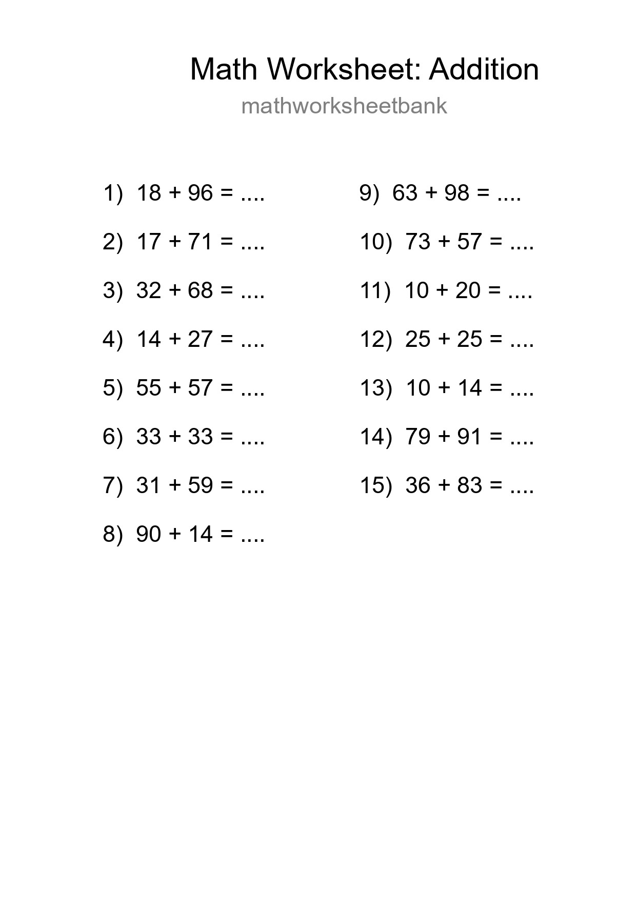 Free 15 Addition Math Worksheet For Grade 3 - Part 151