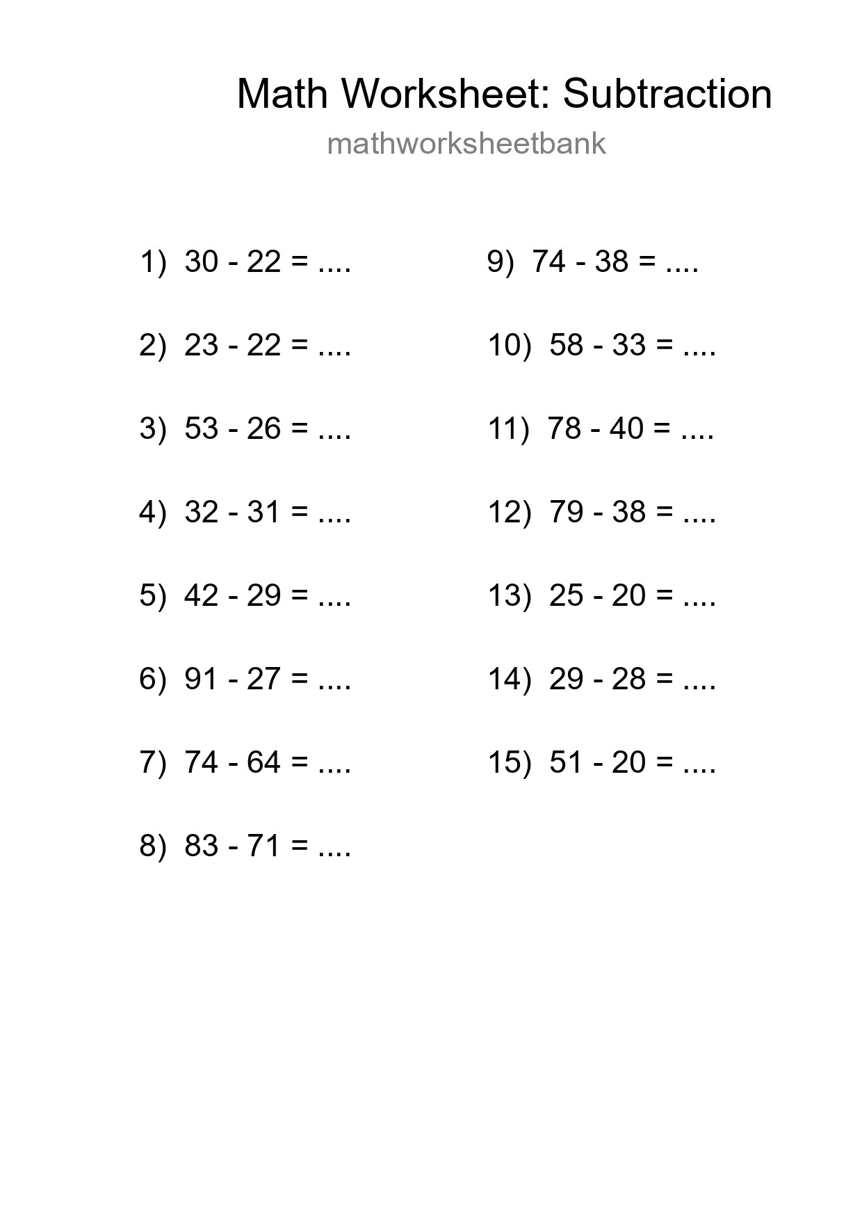 Free 15 Subtraction Math Worksheet For Grade 3 With Answers - Part 258