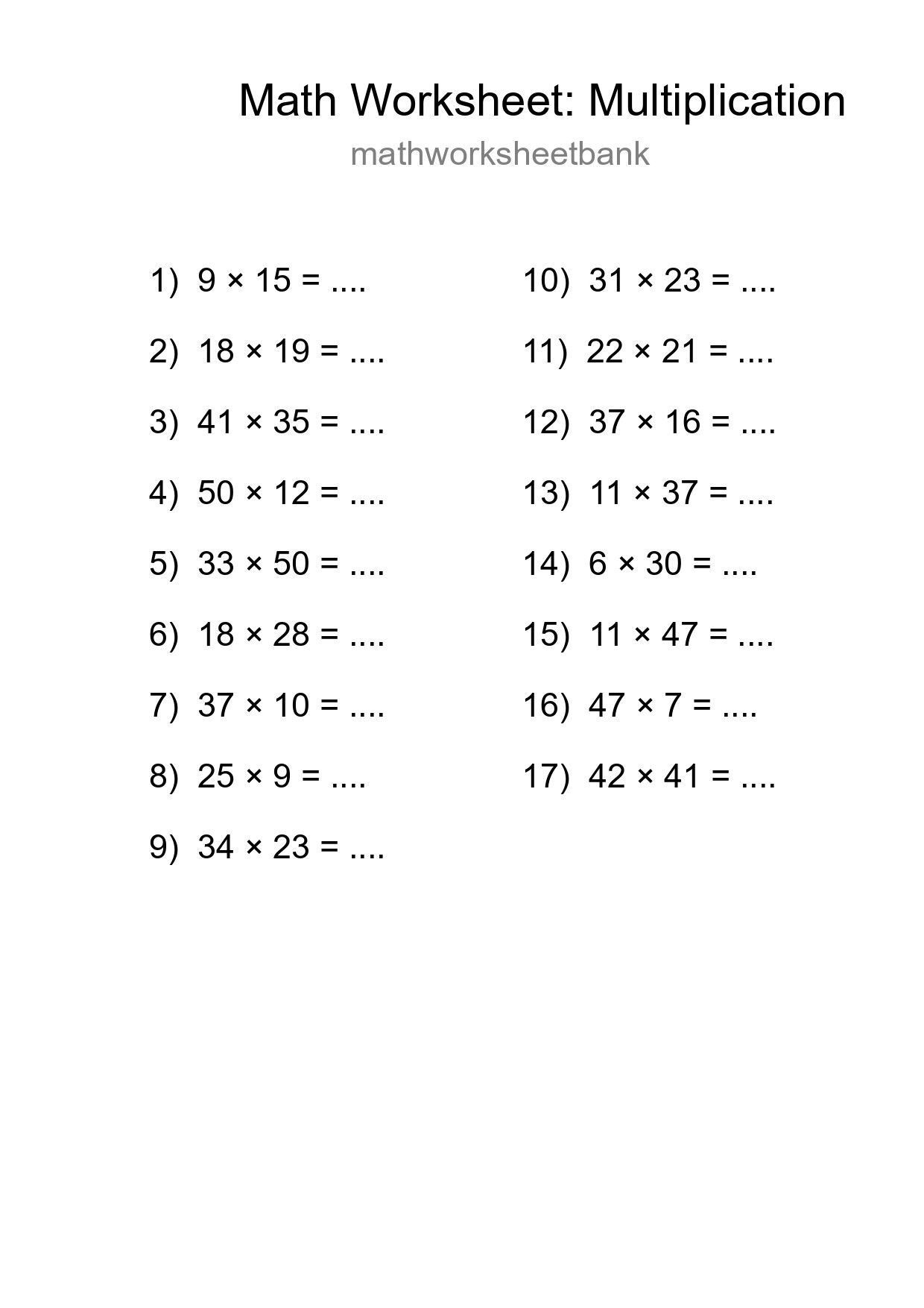 Free 17 Multiplication Math Worksheet For Grade 2 - Part 257
