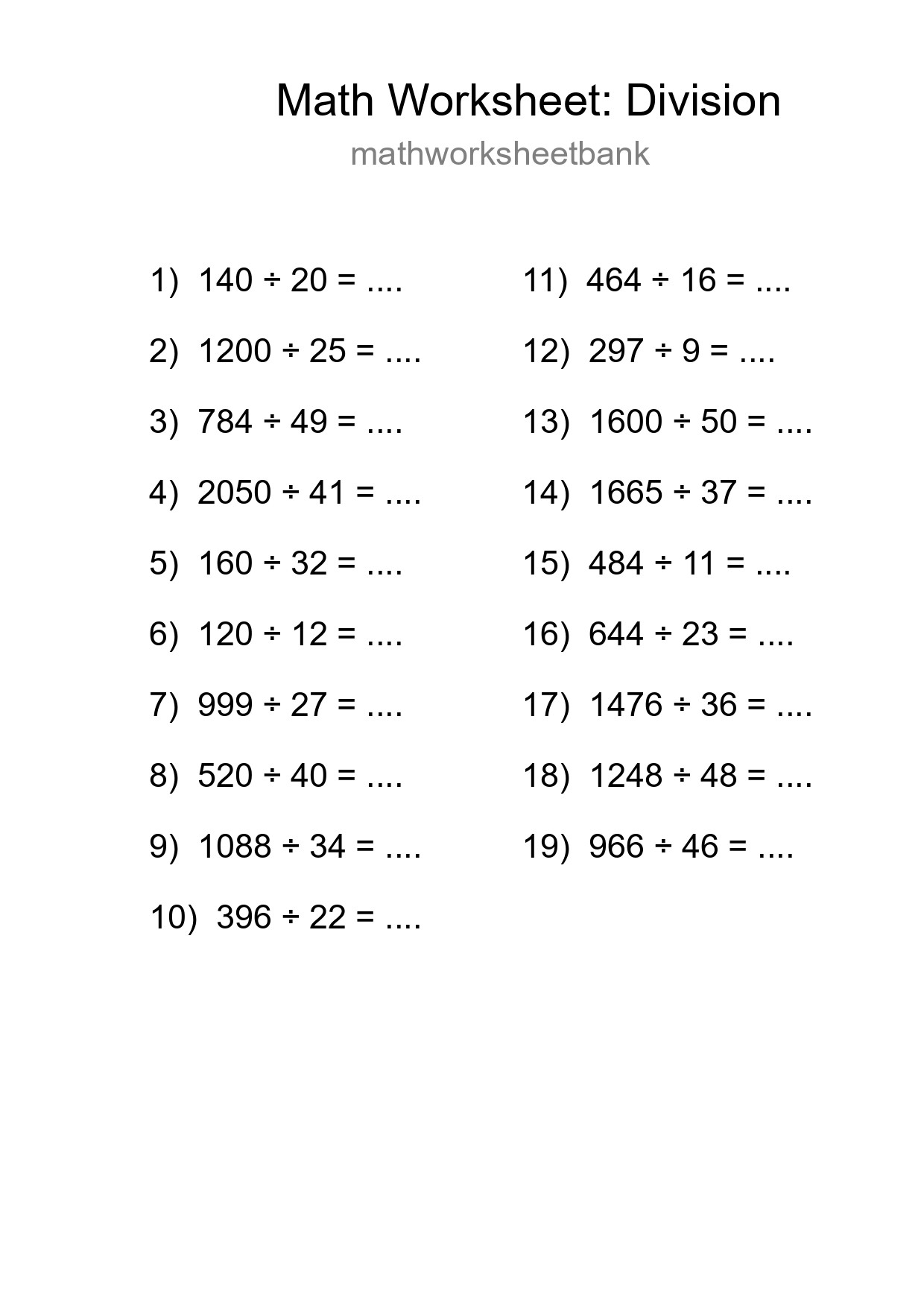 Free 19 Division Math Worksheet For Grade 2 With Answers - Part 274