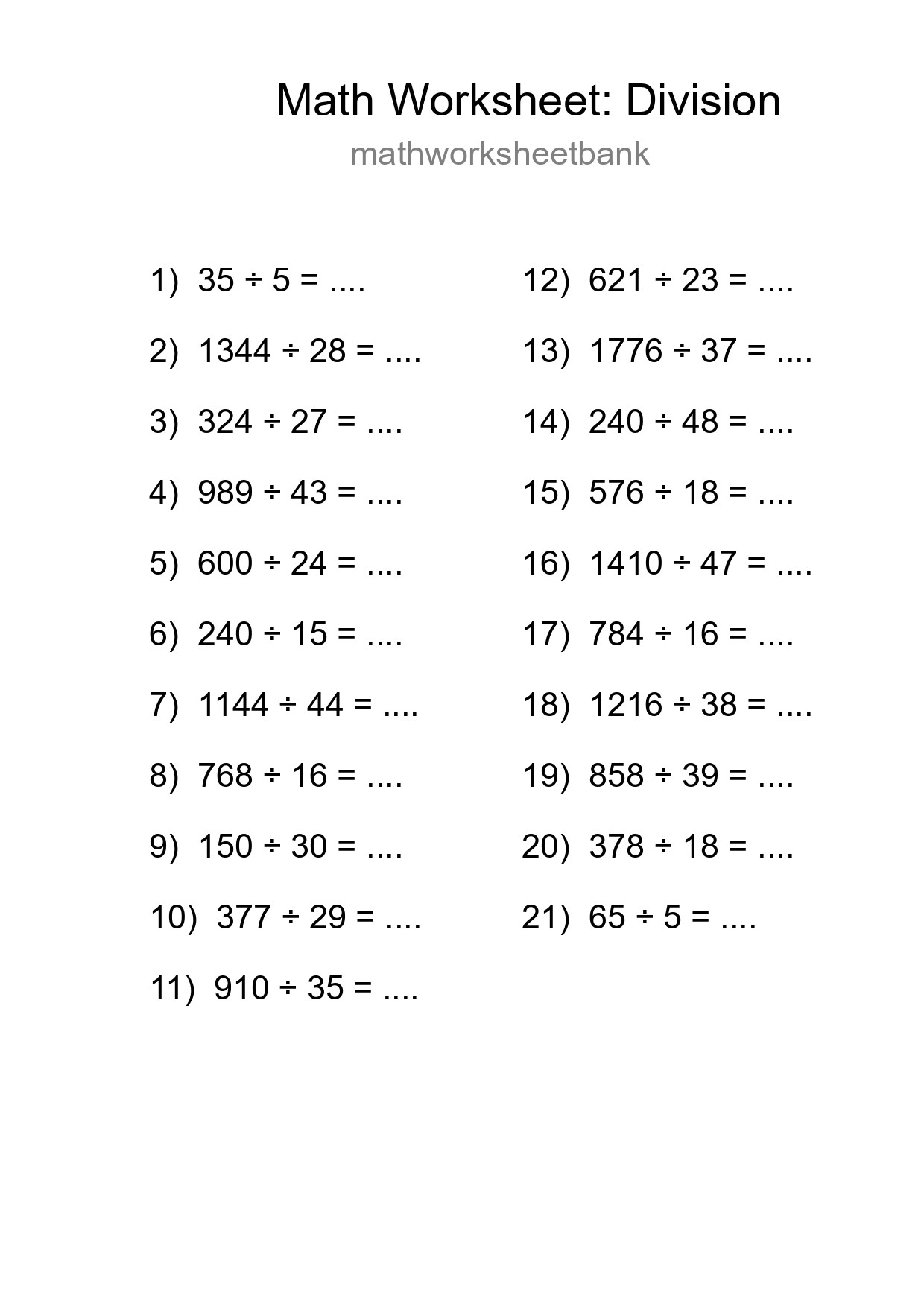 Free 21 Division Math Worksheet For Grade 2 With Answers - Part 164