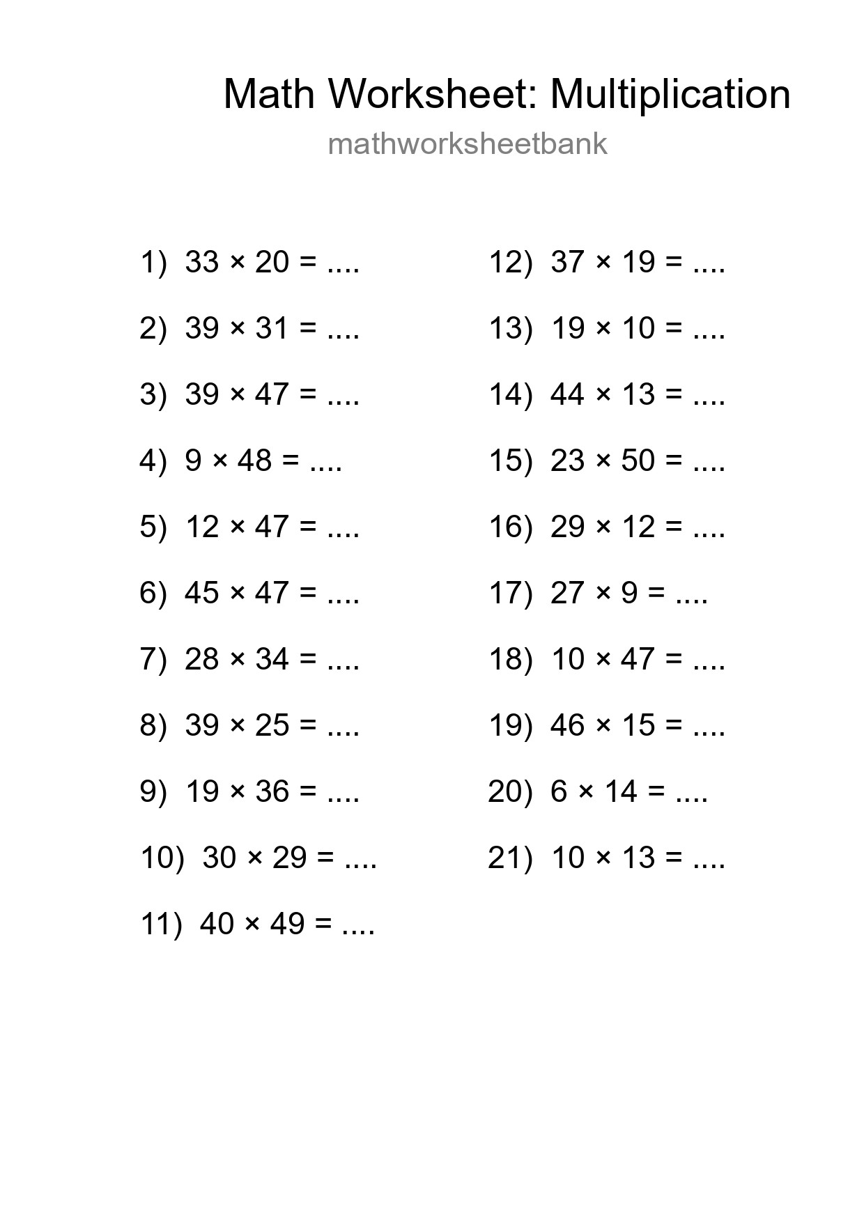 Free 21 Multiplication Math Worksheet For Grade 2 With Answers - Part 57