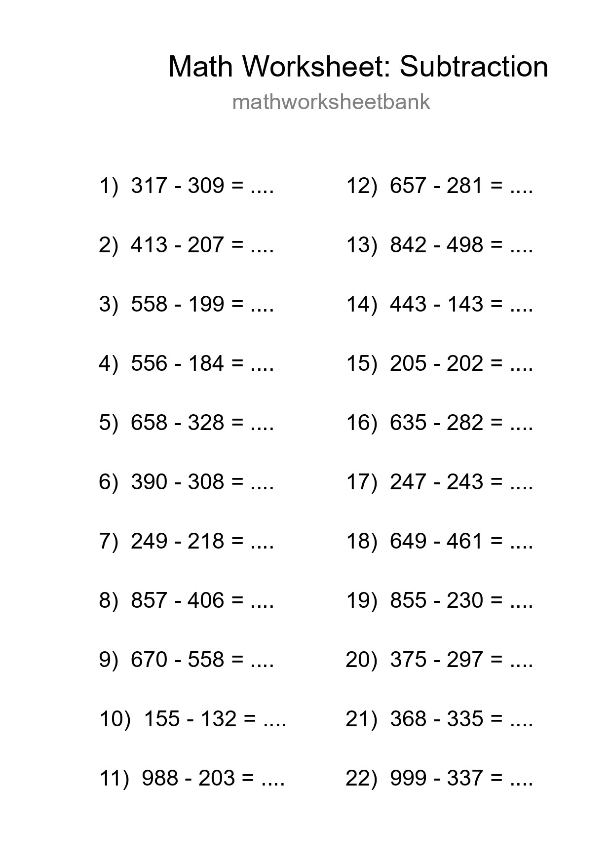 Free 22 Subtraction Math Worksheet For Grade 5 With Answers - Part 108