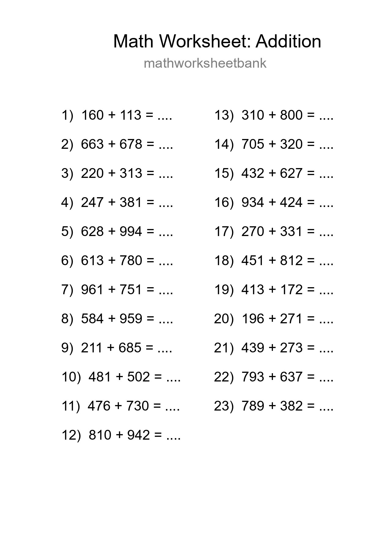 Free 23 Addition Math Worksheet For Grade 5 - Part 131