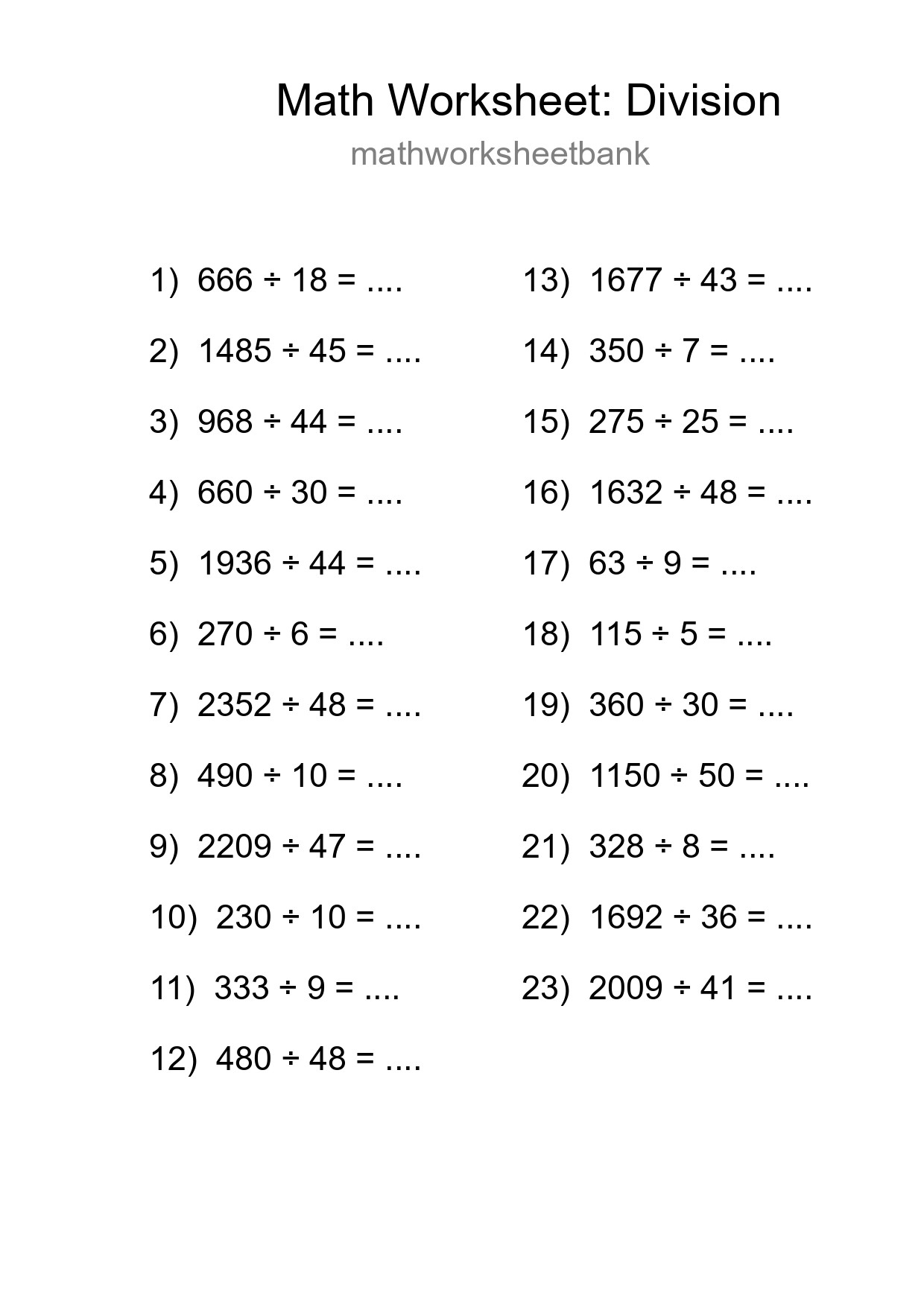 Free 23 Division Math Worksheet For Grade 2 With Answers - Part 234