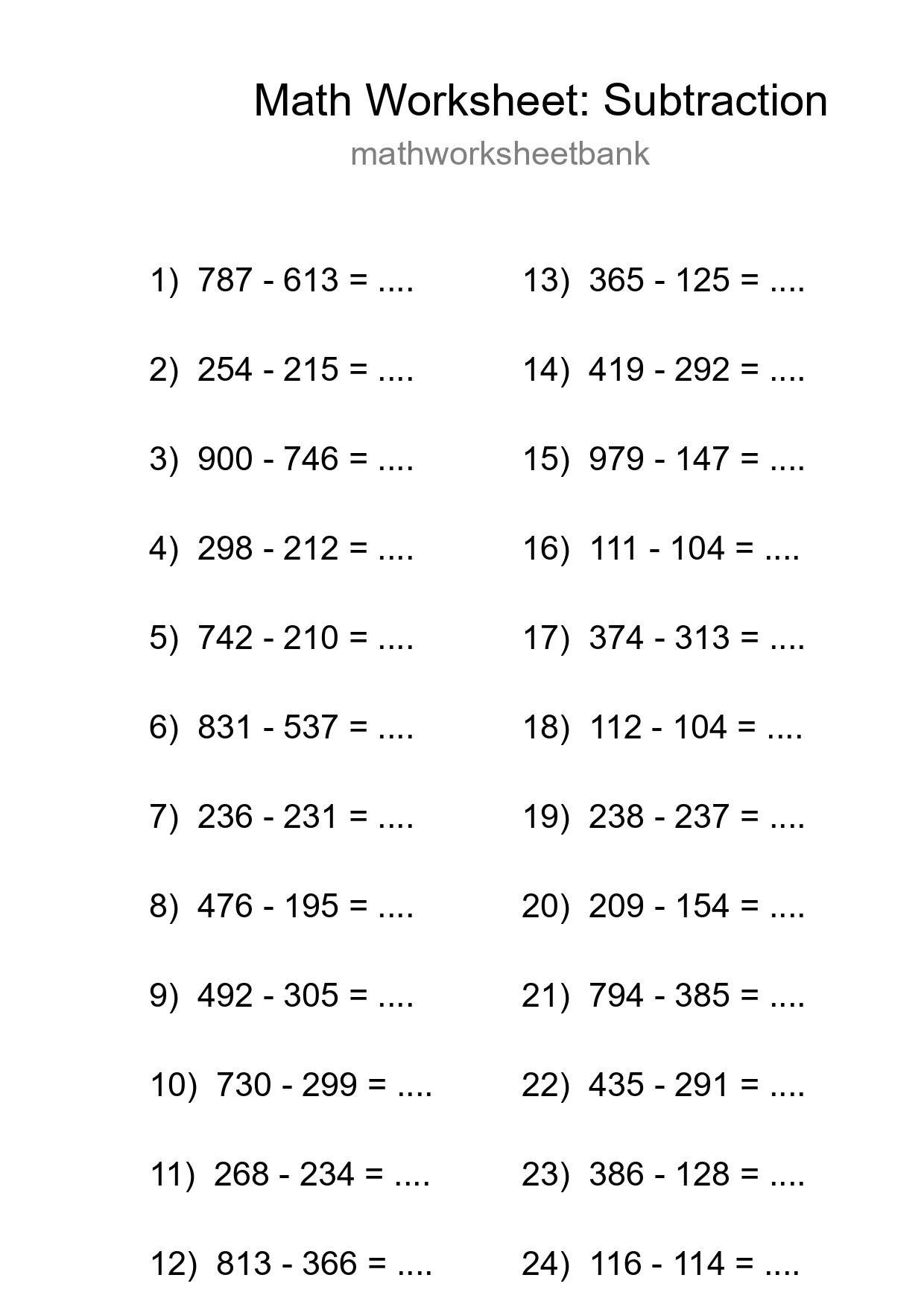 Free 24 Subtraction Math Worksheet For Grade 5 With Answers - Part 248