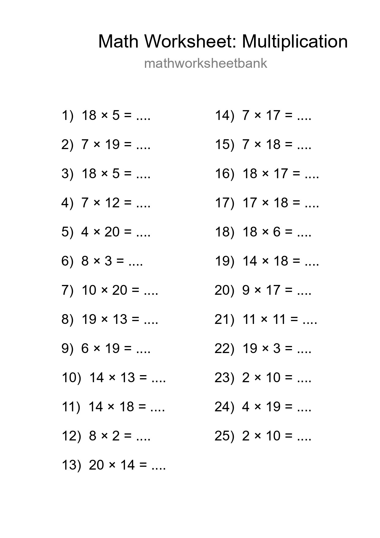 Free 25 Multiplication Math Worksheet For Grade 2 With Answers - Part 267