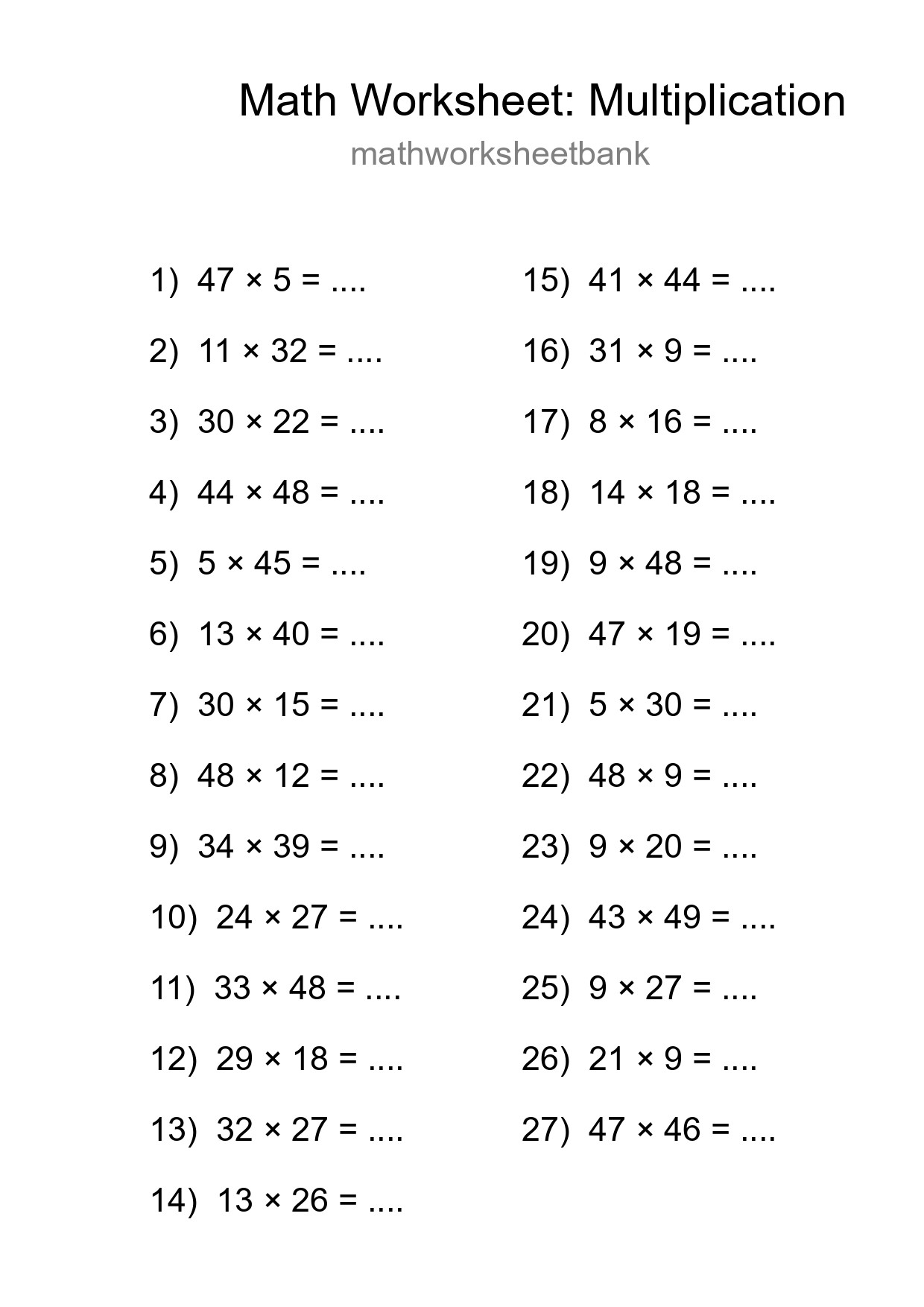 Free 27 Multiplication Math Worksheet For Grade 2 - Part 287