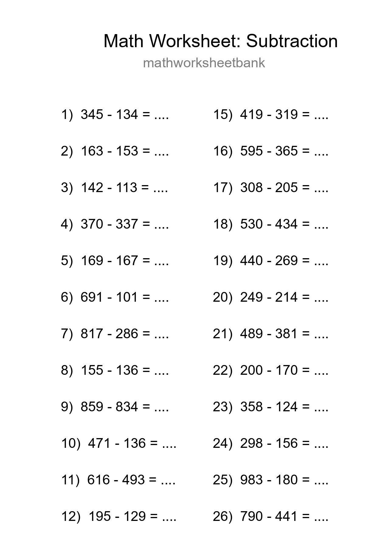 Free 27 Subtraction Math Worksheet For Grade 5 With Answers - Part 148