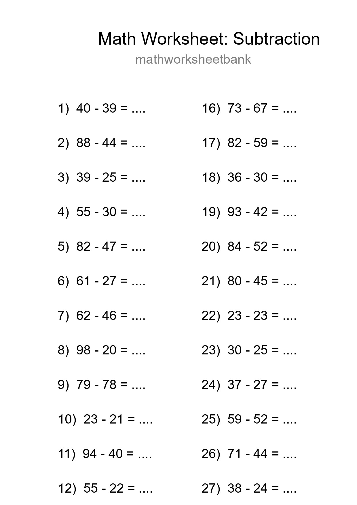 Free 30 Subtraction Math Worksheet For Grade 3 With Answers - Part 48