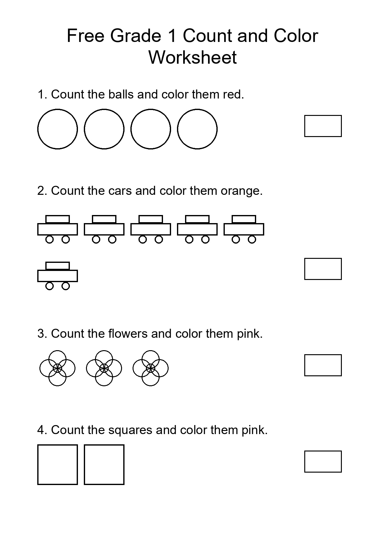Free Grade 1 Count and Color Worksheet