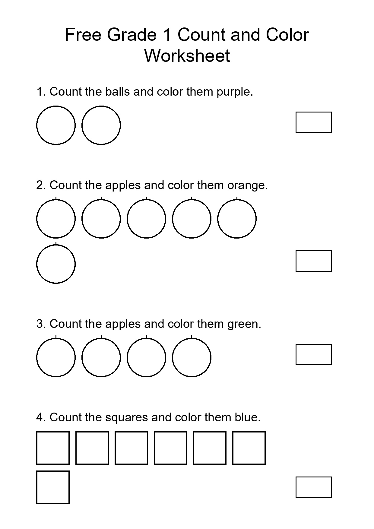 Free Grade 1 Count and Color Worksheet