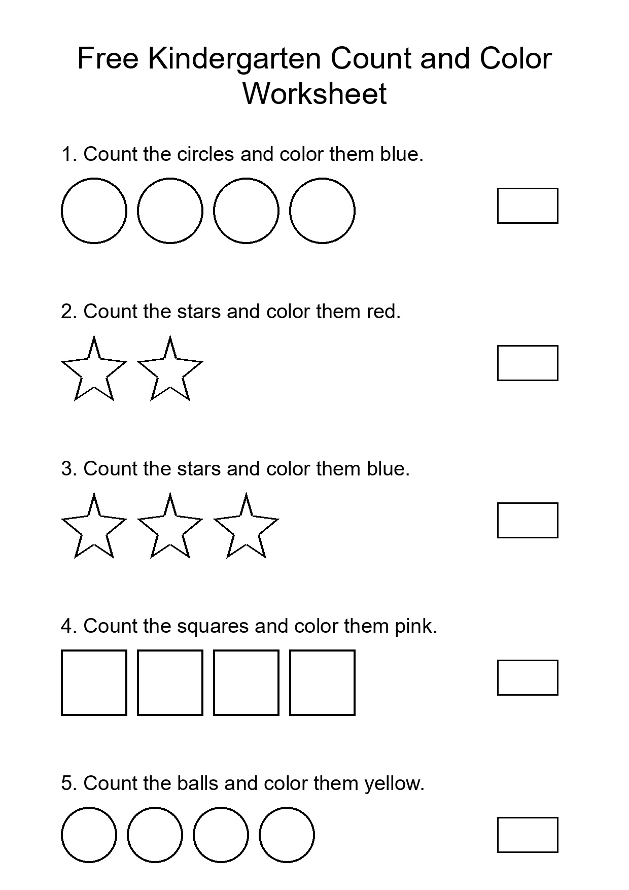 Free Kindergarten Count and Color Worksheet