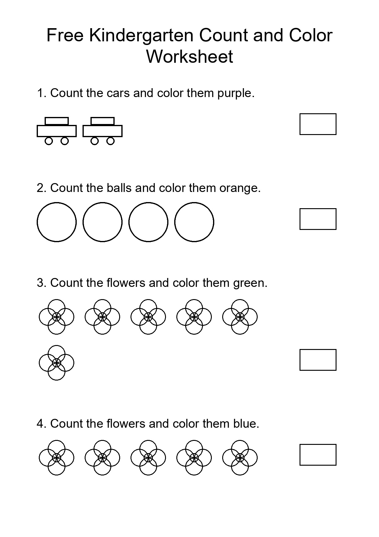 Free Kindergarten Count and Color Worksheet