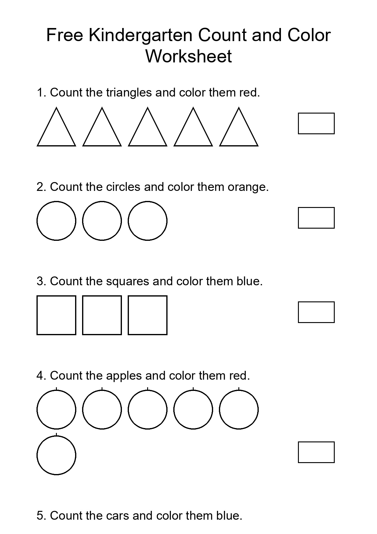 Free Kindergarten Count and Color Worksheet