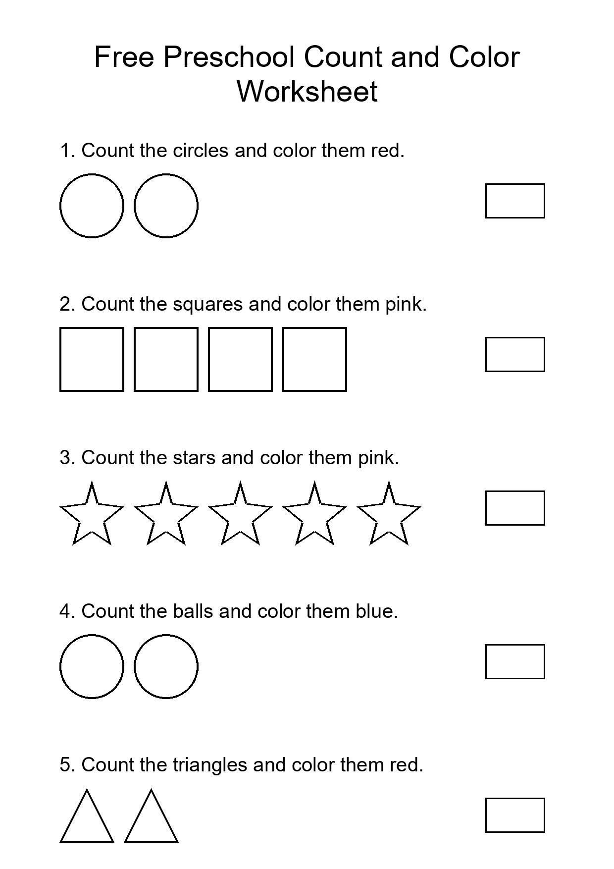 Free Preschool Count and Color Worksheet