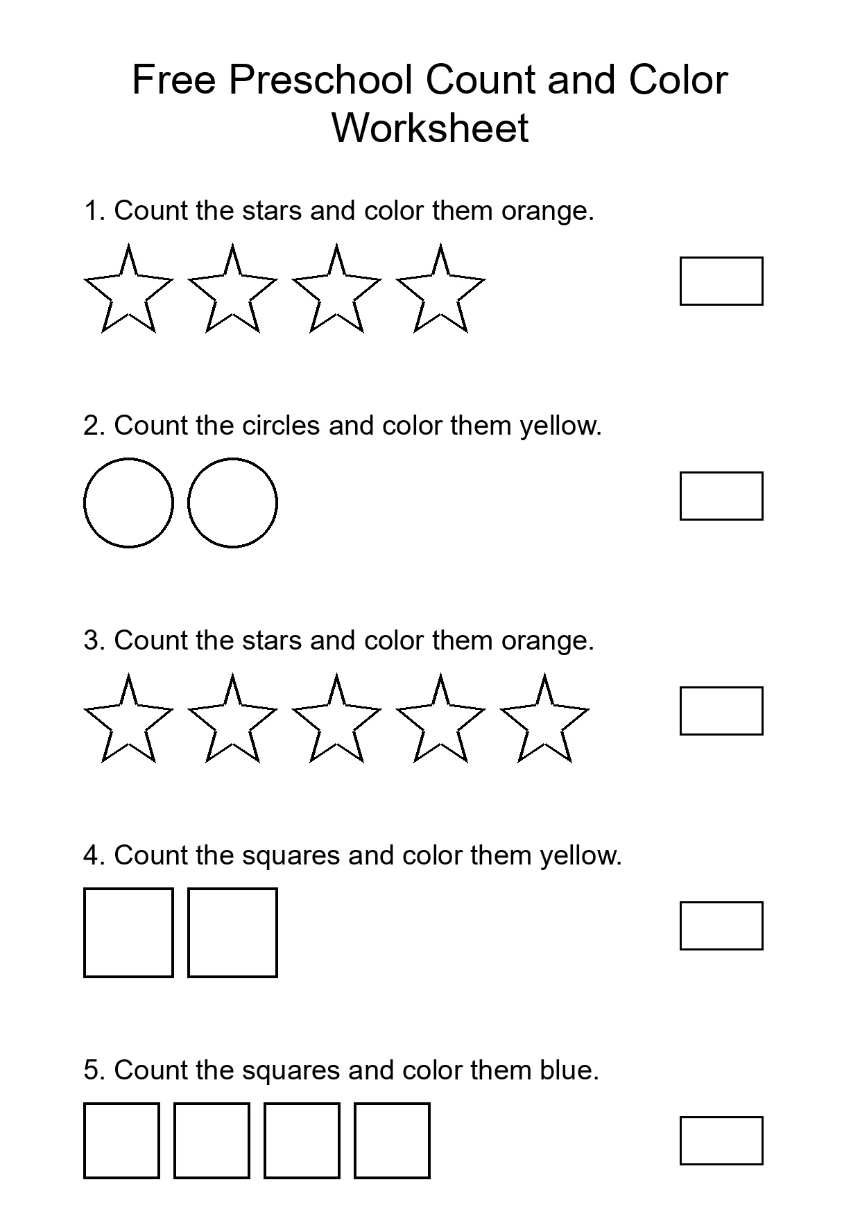 Free Preschool Count and Color Worksheet