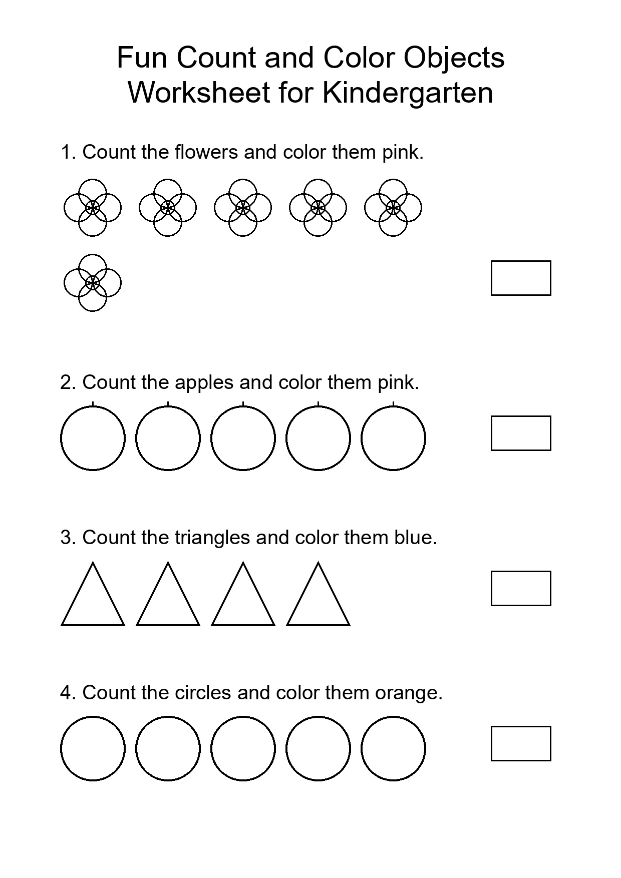 Fun Count and Color Objects Worksheet for Kindergarten