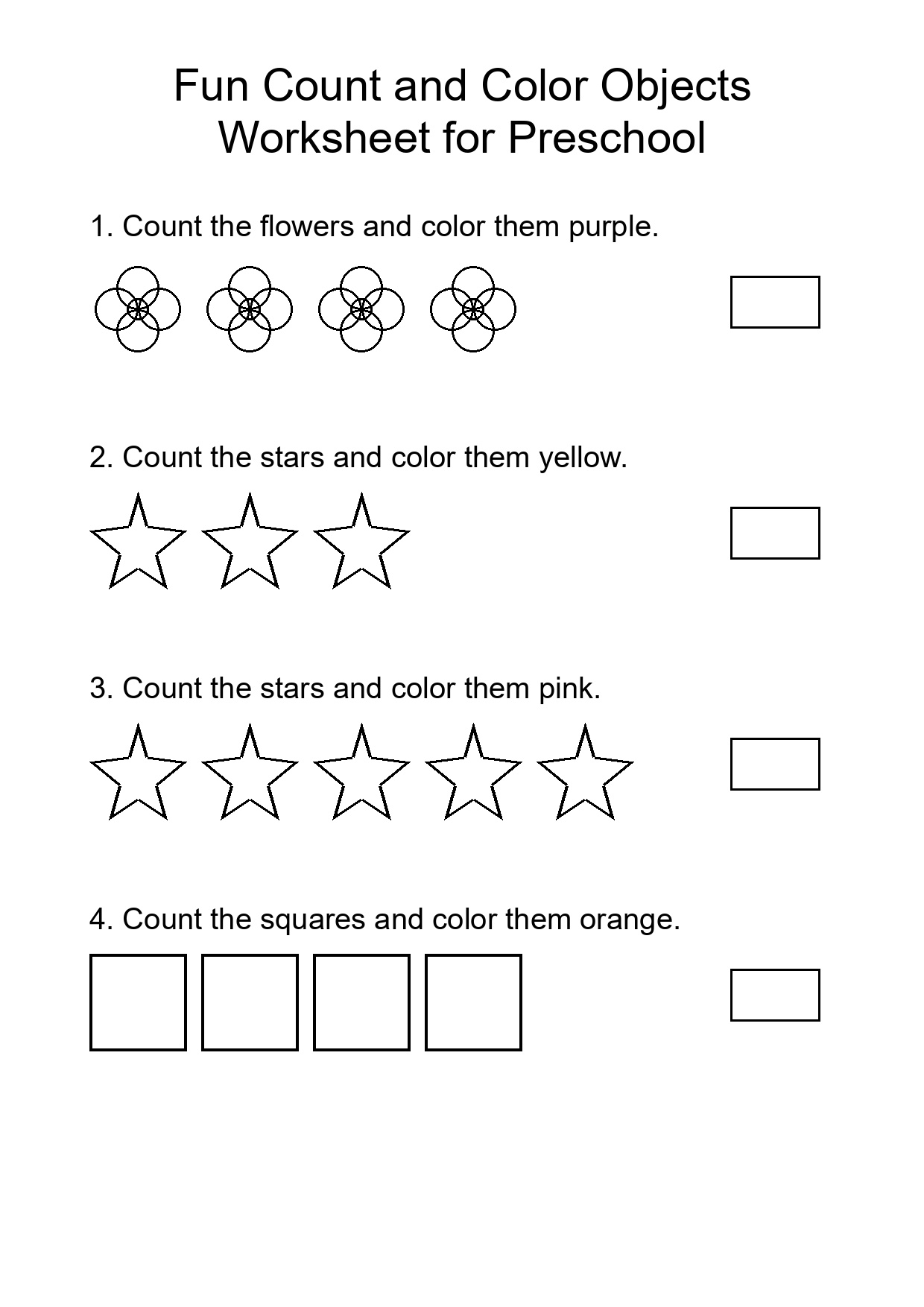 Fun Count and Color Objects Worksheet for Preschool