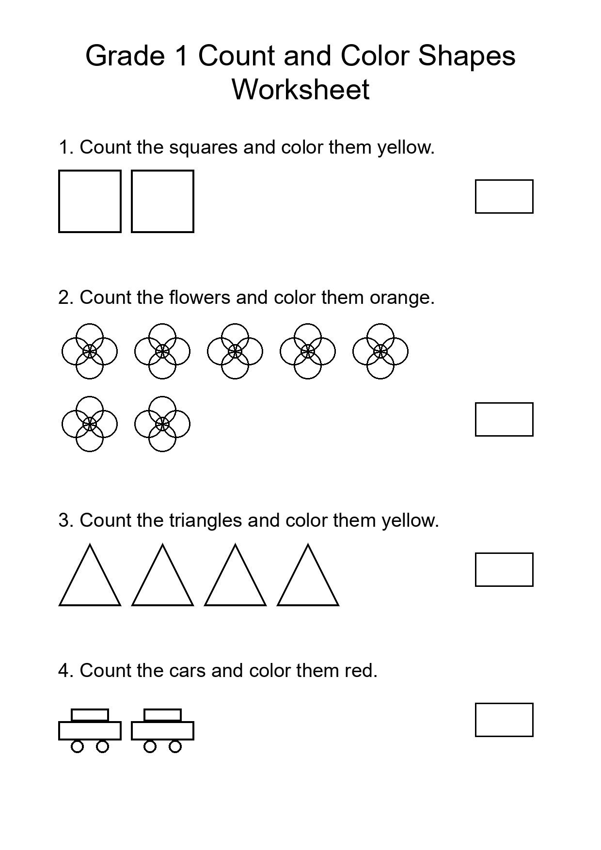 Grade 1 Count and Color Shapes Worksheet