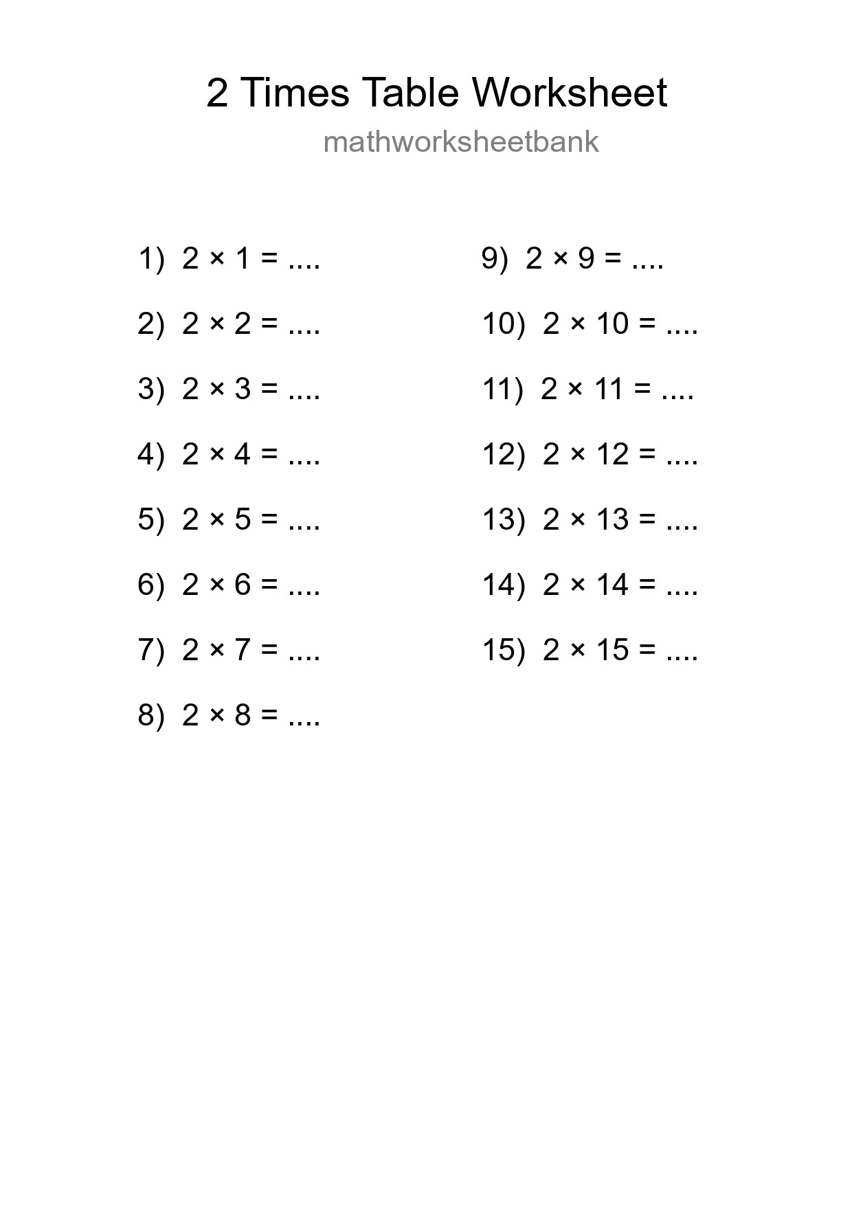Grade 2 Multiplication Table 2 Practice - Part 189