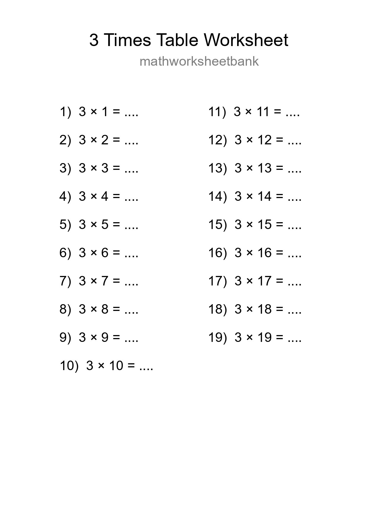 Grade 2 Multiplication Table 3 Practice - Part 279