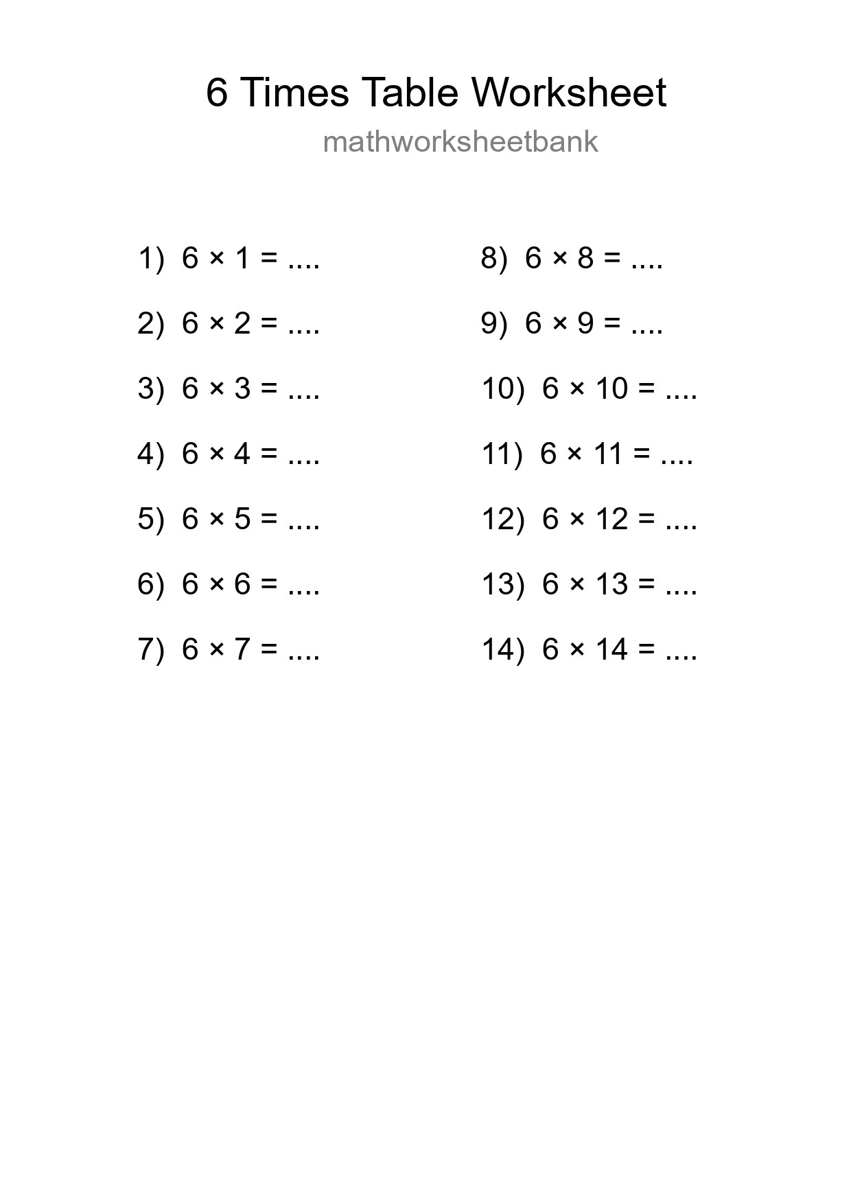 Grade 3 Multiplication Table 6 Practice - Part 209
