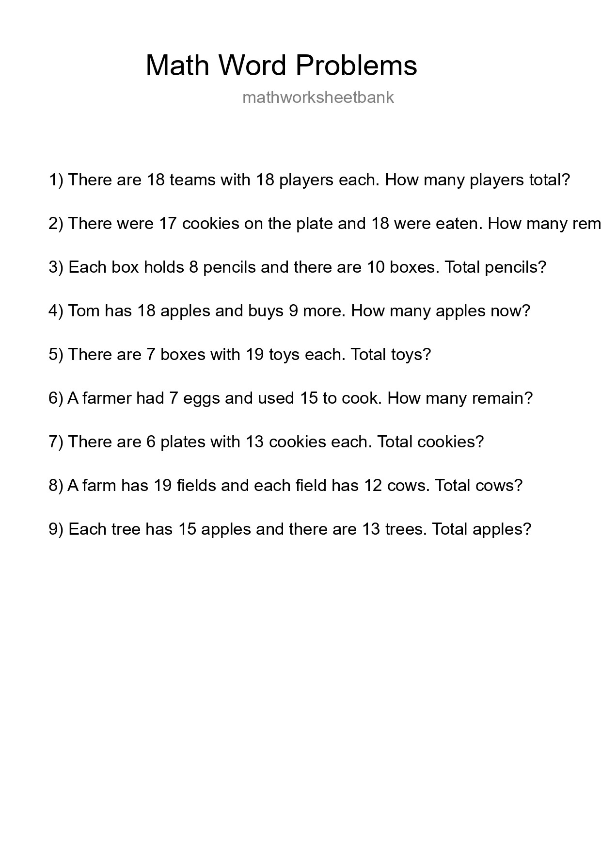 Math Word Problem Worksheet