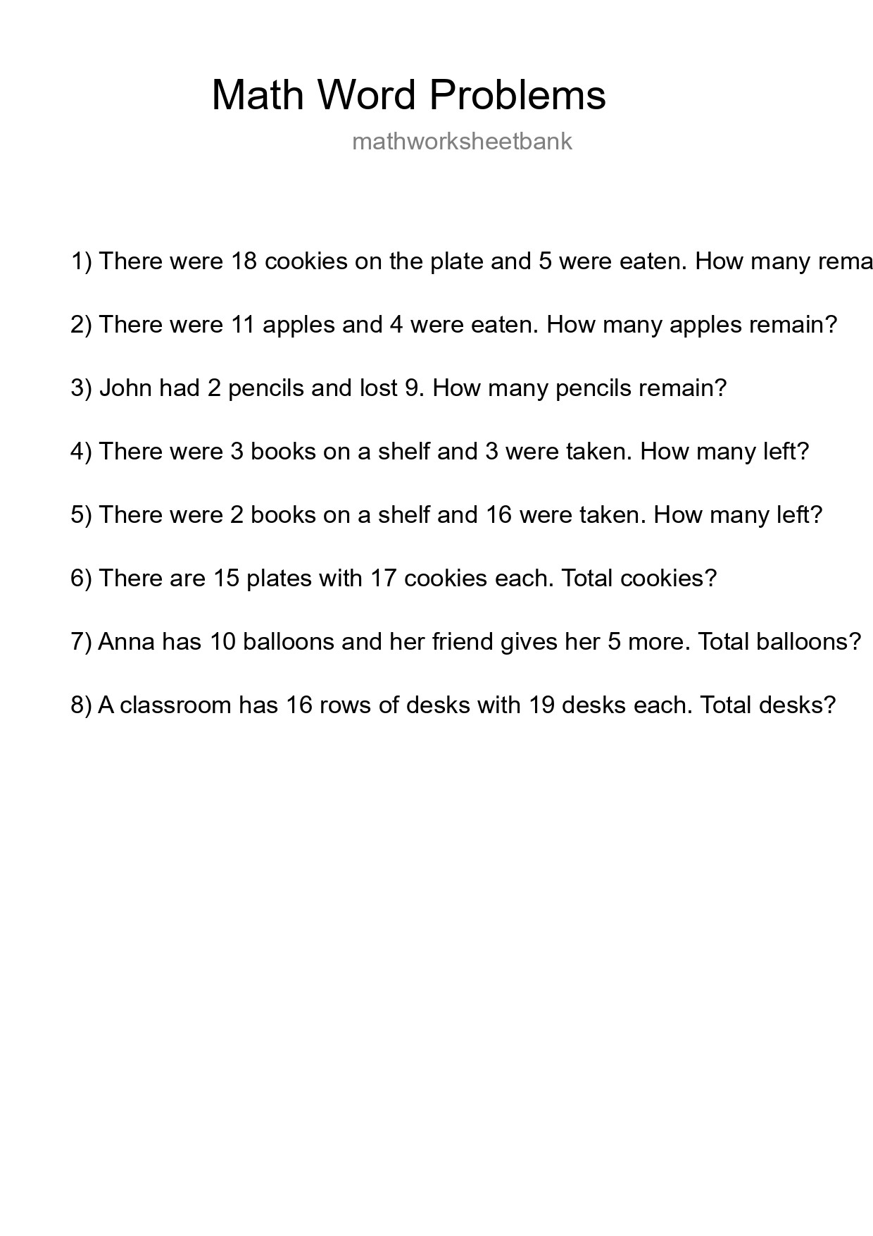 Math Word Problem Worksheet