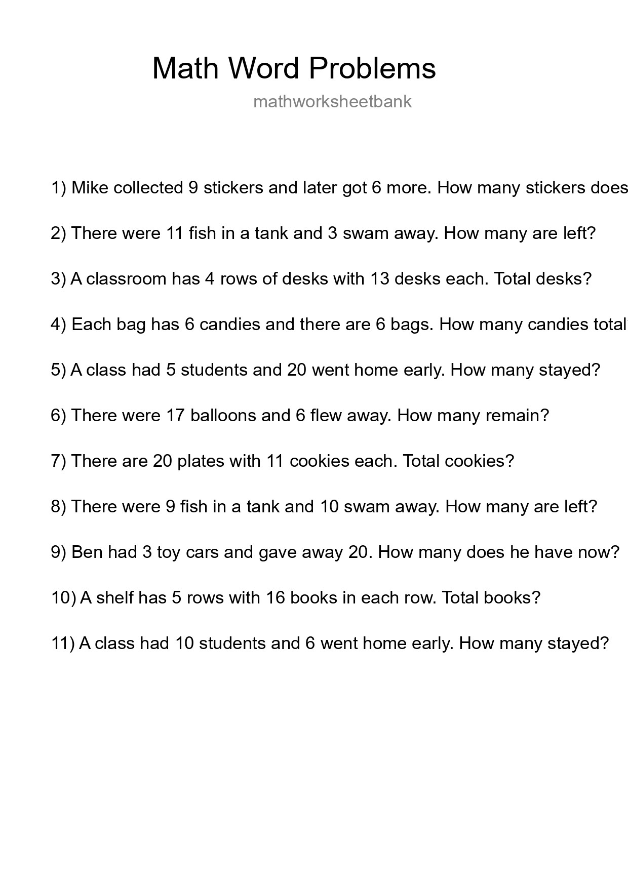 Math Word Problem Worksheet