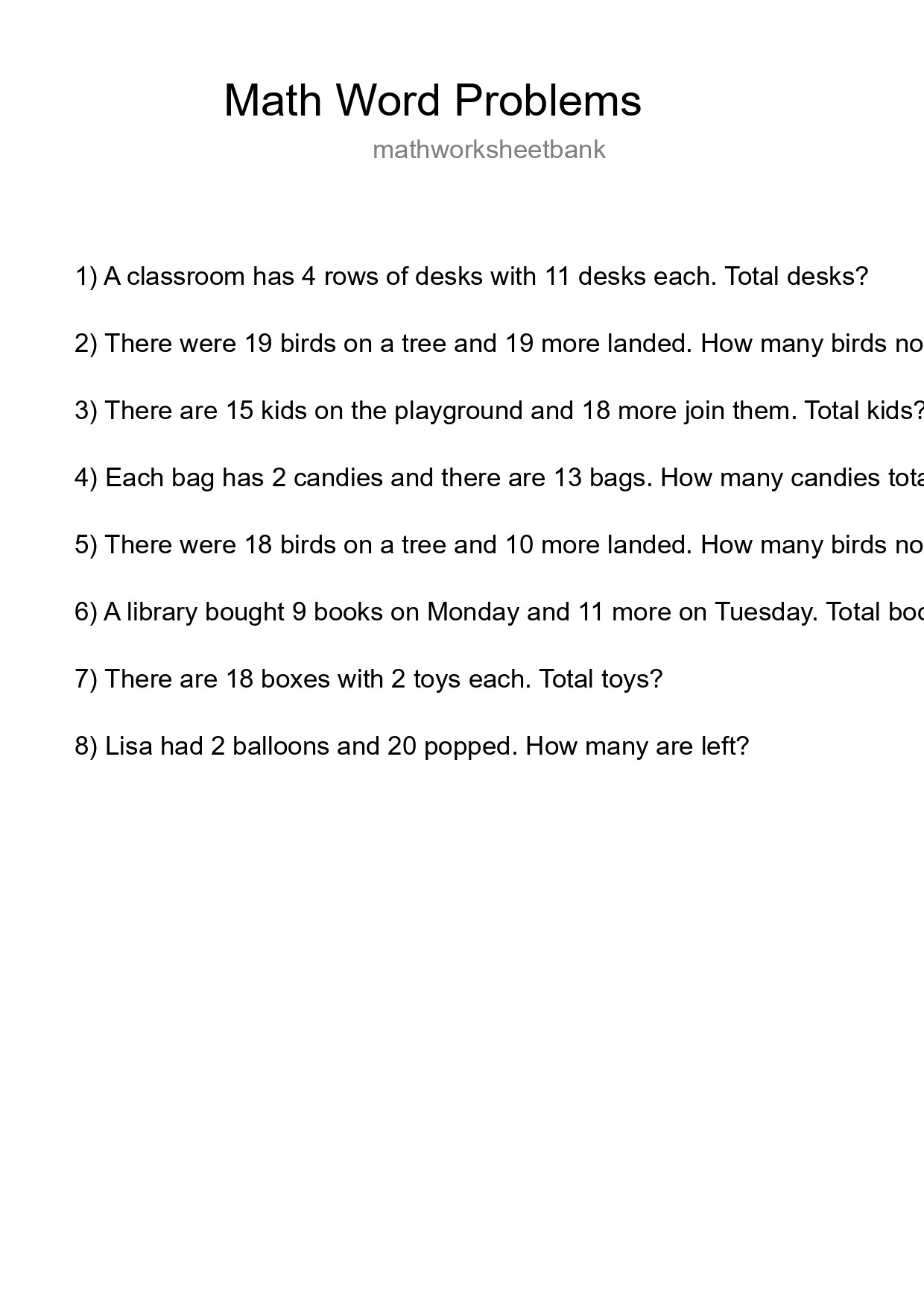Math Word Problem Worksheet