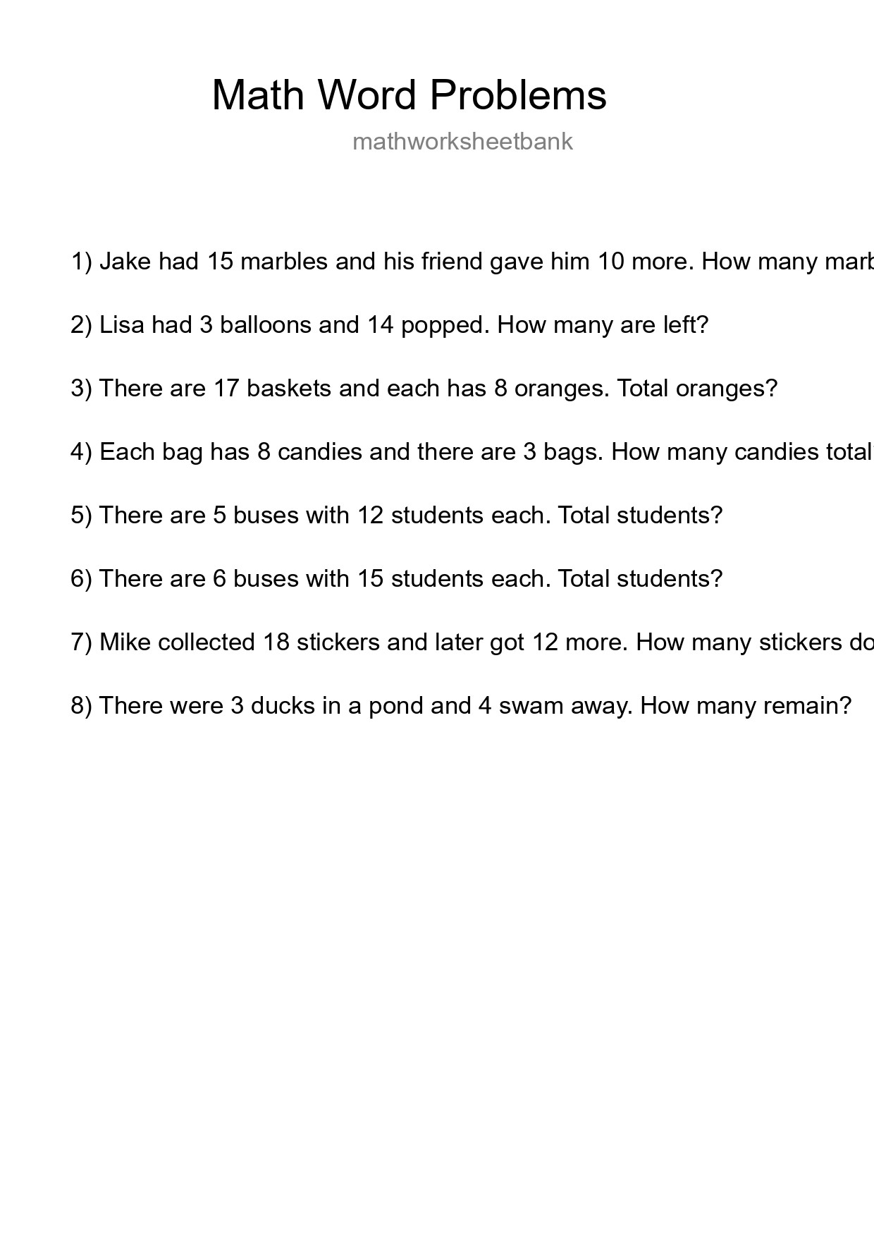 Math Word Problem Worksheet