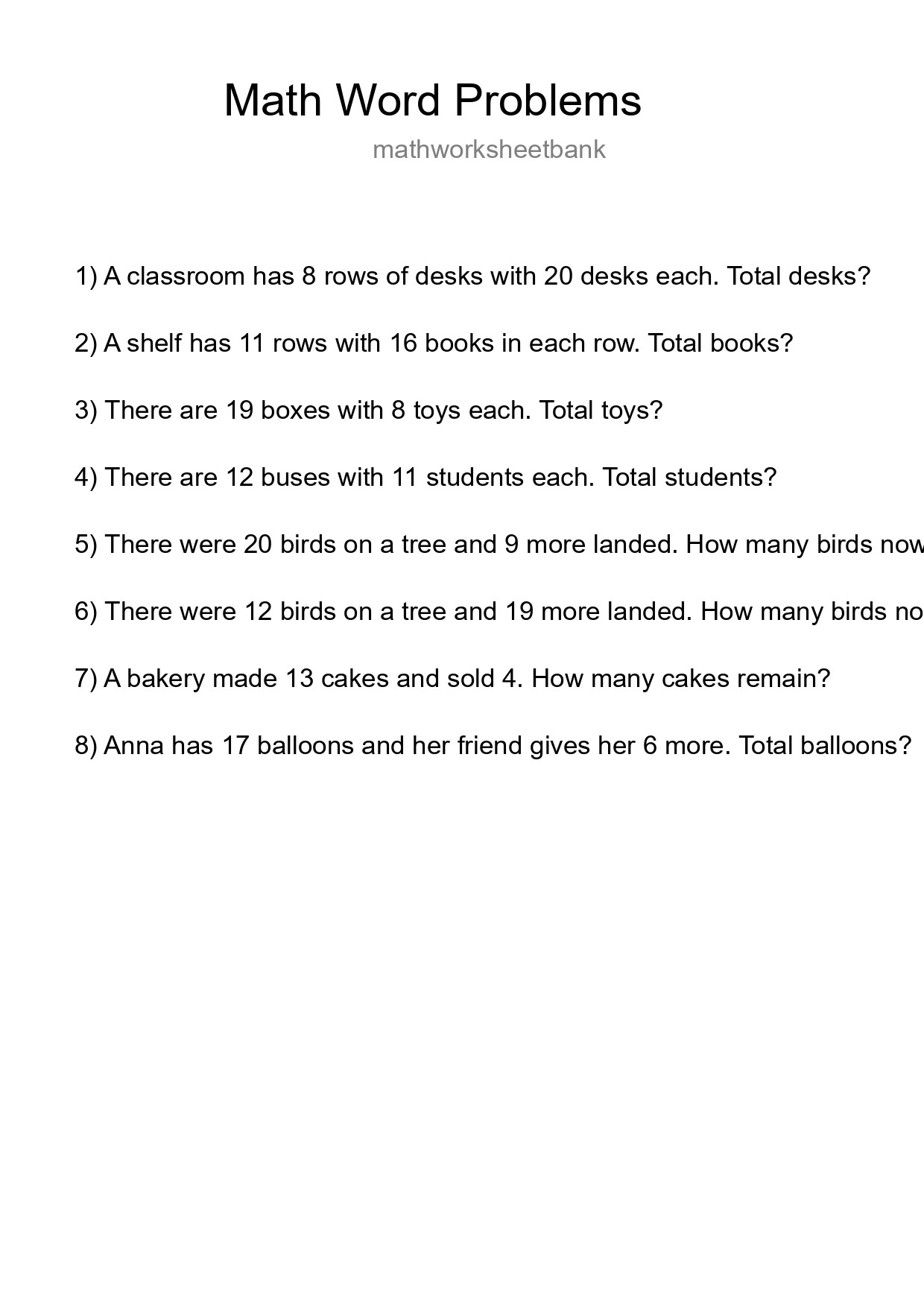 Math Word Problem Worksheet