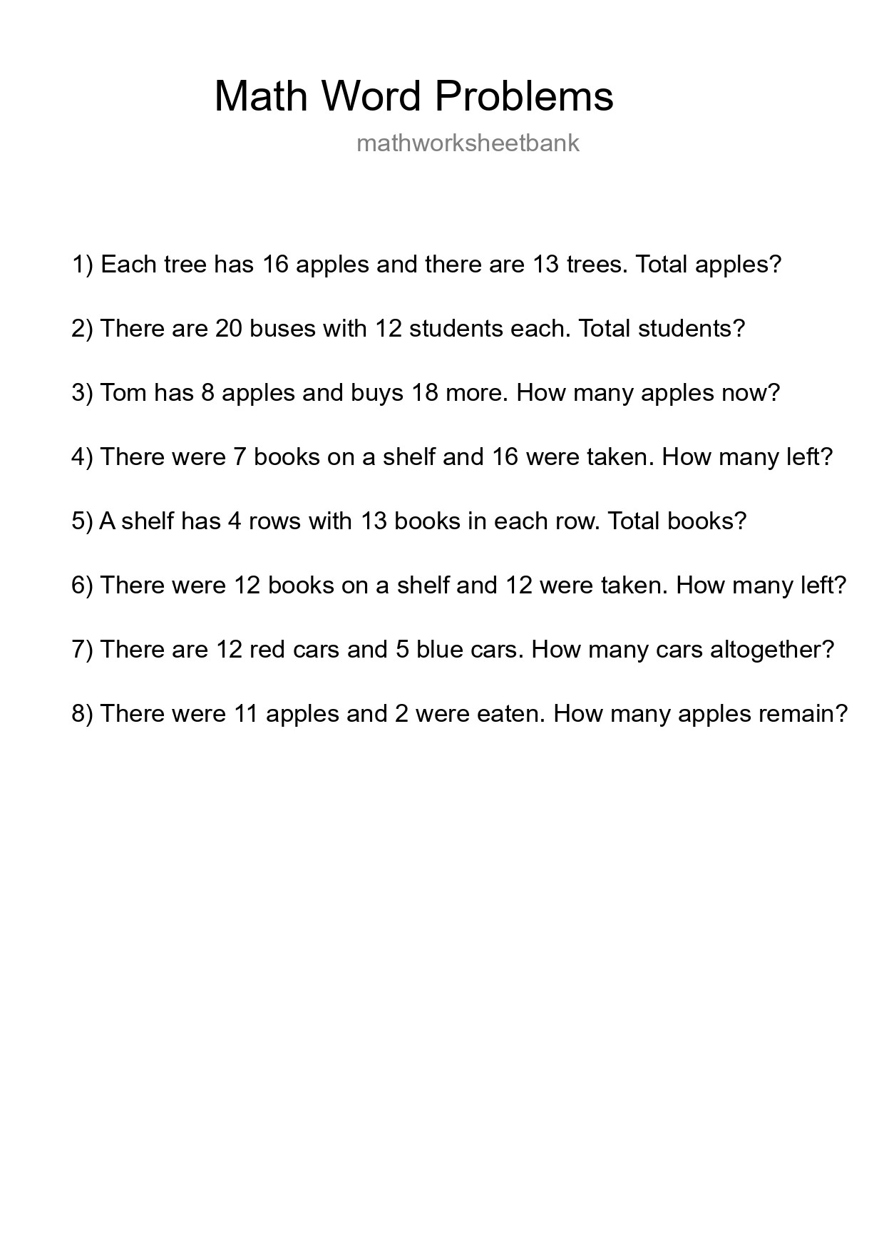 Math Word Problem Worksheet