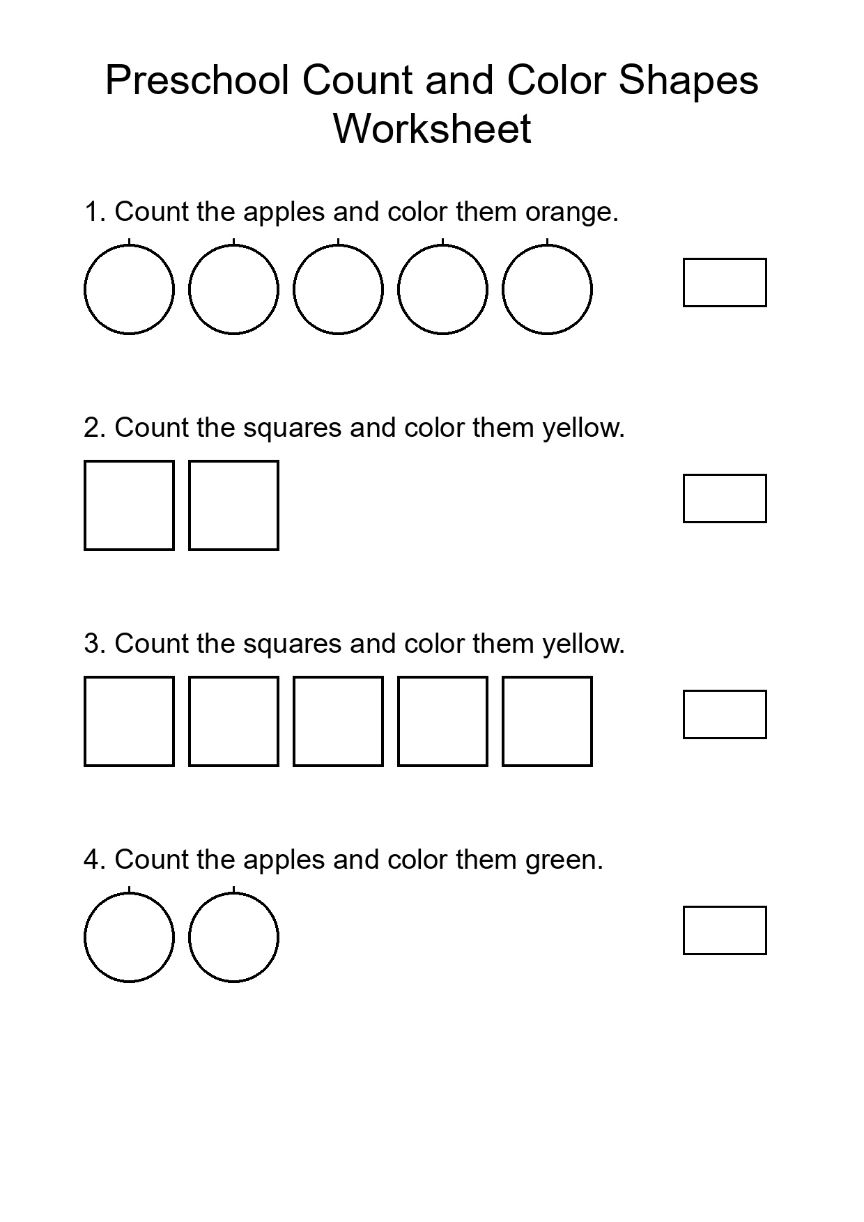 Preschool Count and Color Shapes Worksheet
